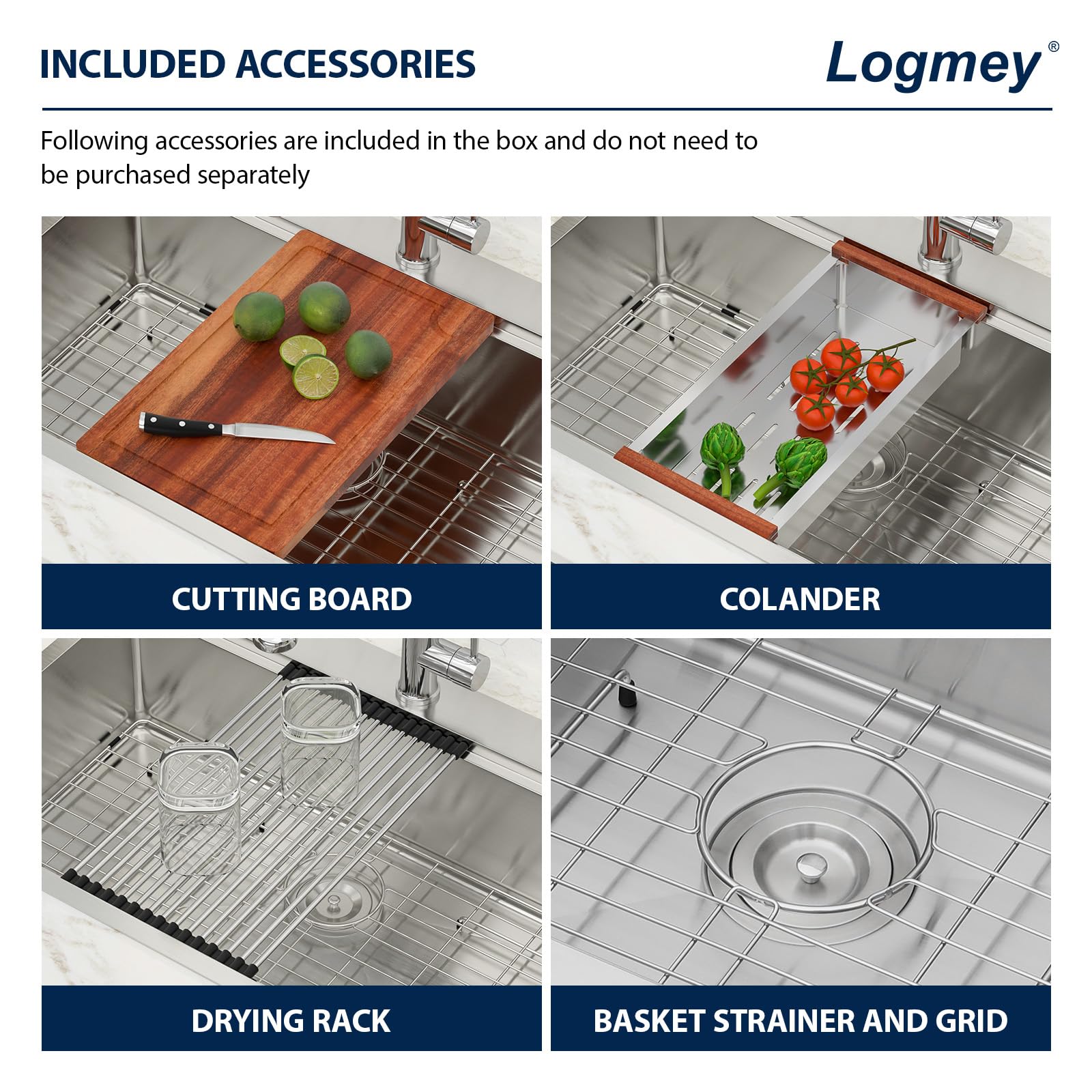 Logmey 33 Drop In Kitchen Sink 33X22 Inch Workstation Sink16 Gauge Stainless Steel Drop In Ledge Workstation Sink Single Bowl To