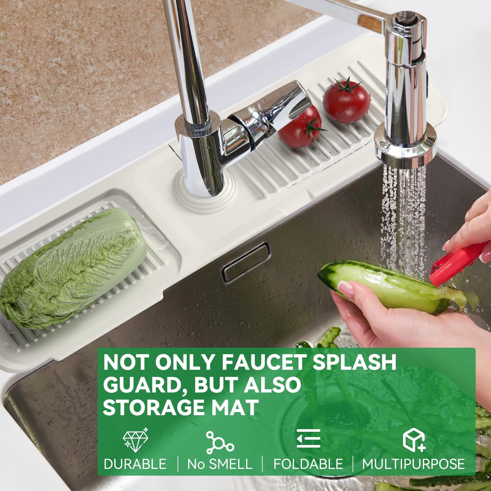 Kitchen Sink Splash Guard Behind Faucet 24 X 5.5 Inch, Toovem Faucet Handle Drip Catcher Tray, Longer Silicone Sink Faucet Mat,