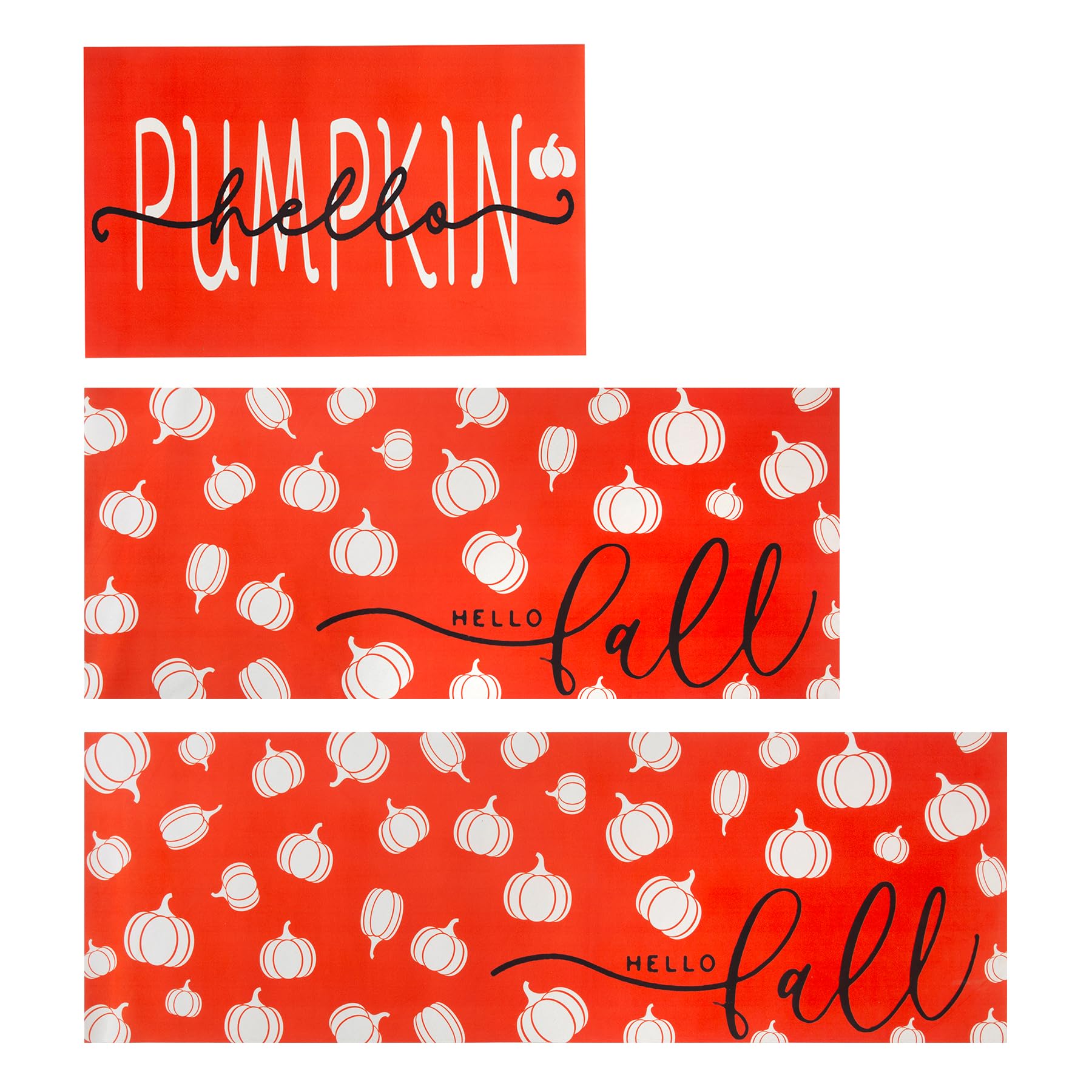 WOBUBU Fall Pumpkin Rubber Kitchen Rugs Set of 3,Non Slip Washable Mats Set for Home Floor Autumn Harvest Thanksgiving Day Decor