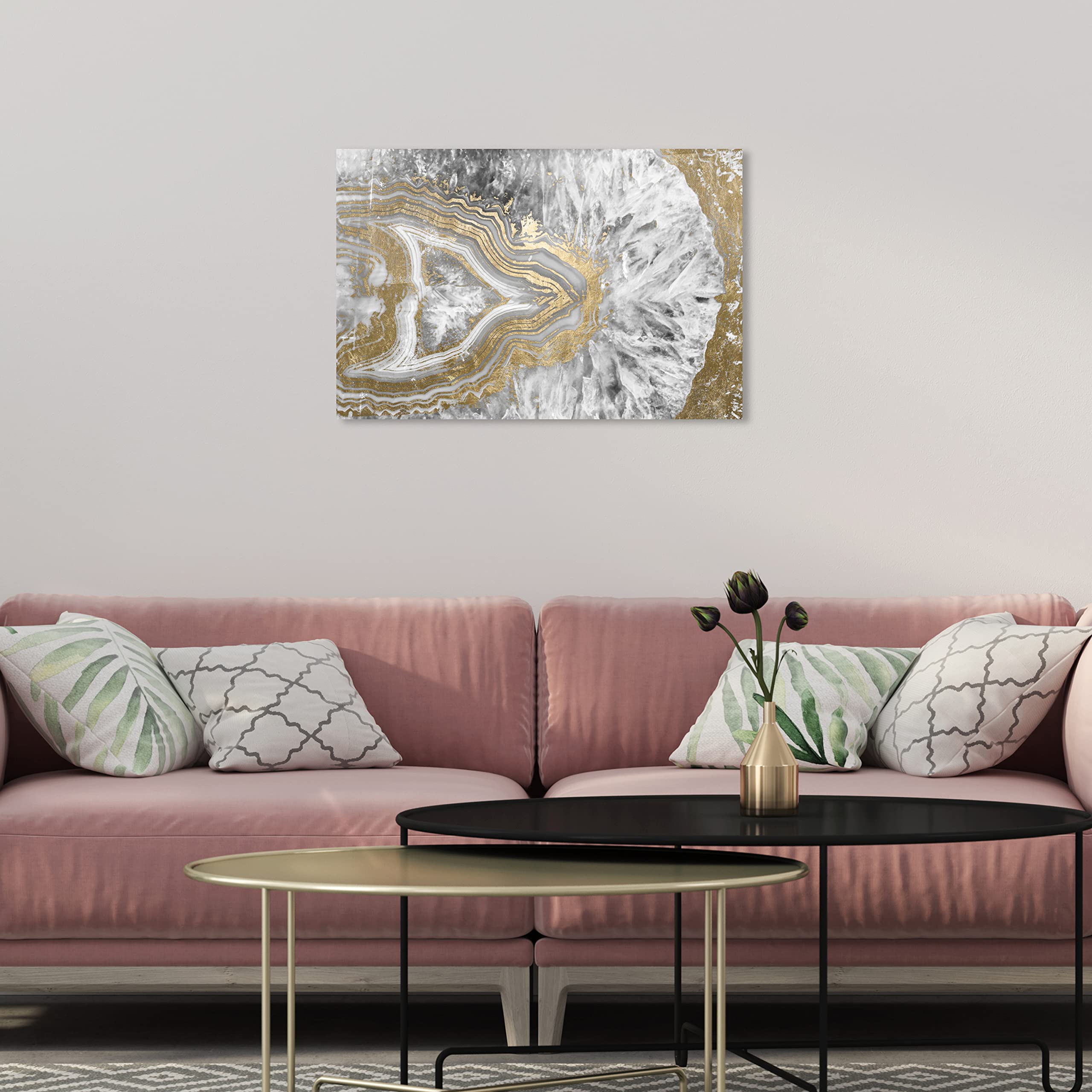 The Oliver Gal Artist Co. Abstract Wall Art Canvas Prints 'Agate Geode Crystal' Home D  Cor, 24 In X 16 In, Gold, White