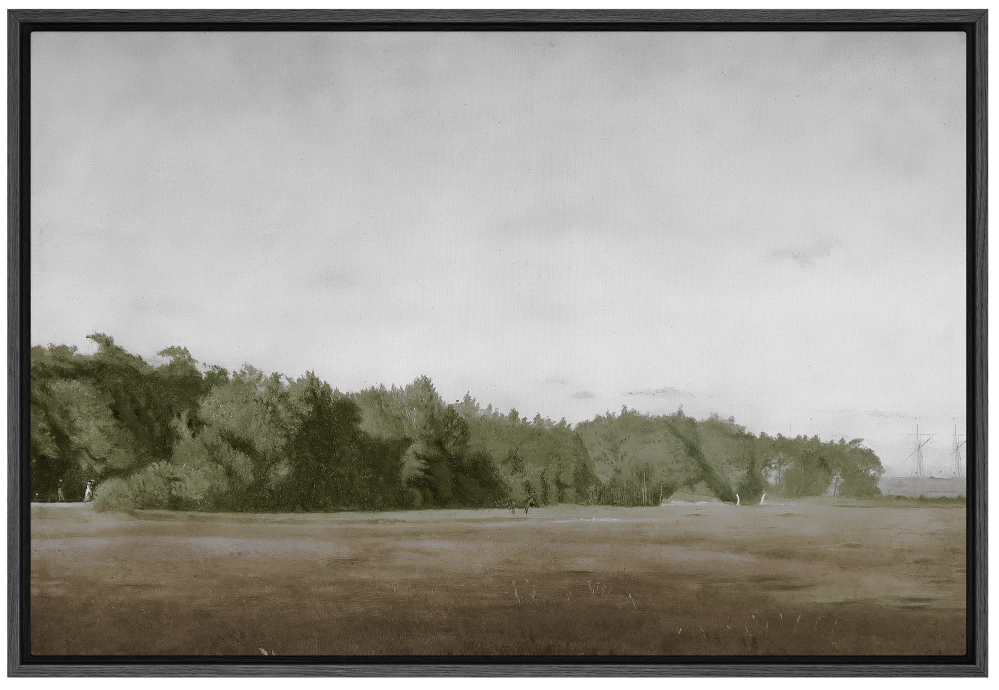 Signford Framed Canvas Wall Art Brown Meadow With Green Forest Landscape Wilderness Oil Painting Impressionism Traditional Sceni