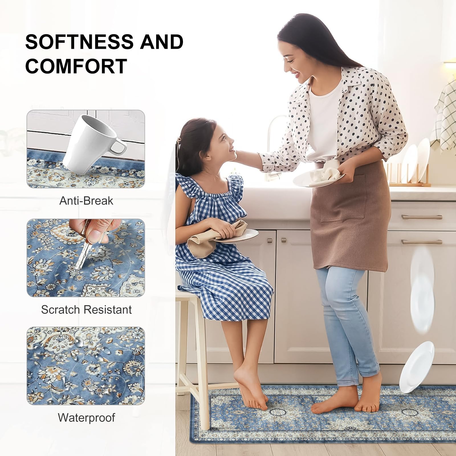 Collive Boho Kitchen Mat, Cushioned Anti Fatigue Kitchen Rug Set 2 Piece Non-Skid Waterproof Kitchen Mats For Floor, Comfort Hea