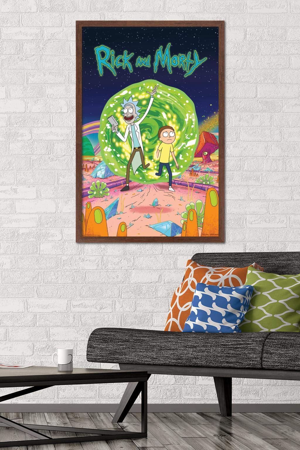 Trends International Rick And Morty - Cover Wall Poster, 22.375'' X 34'', Mahogany Framed Version