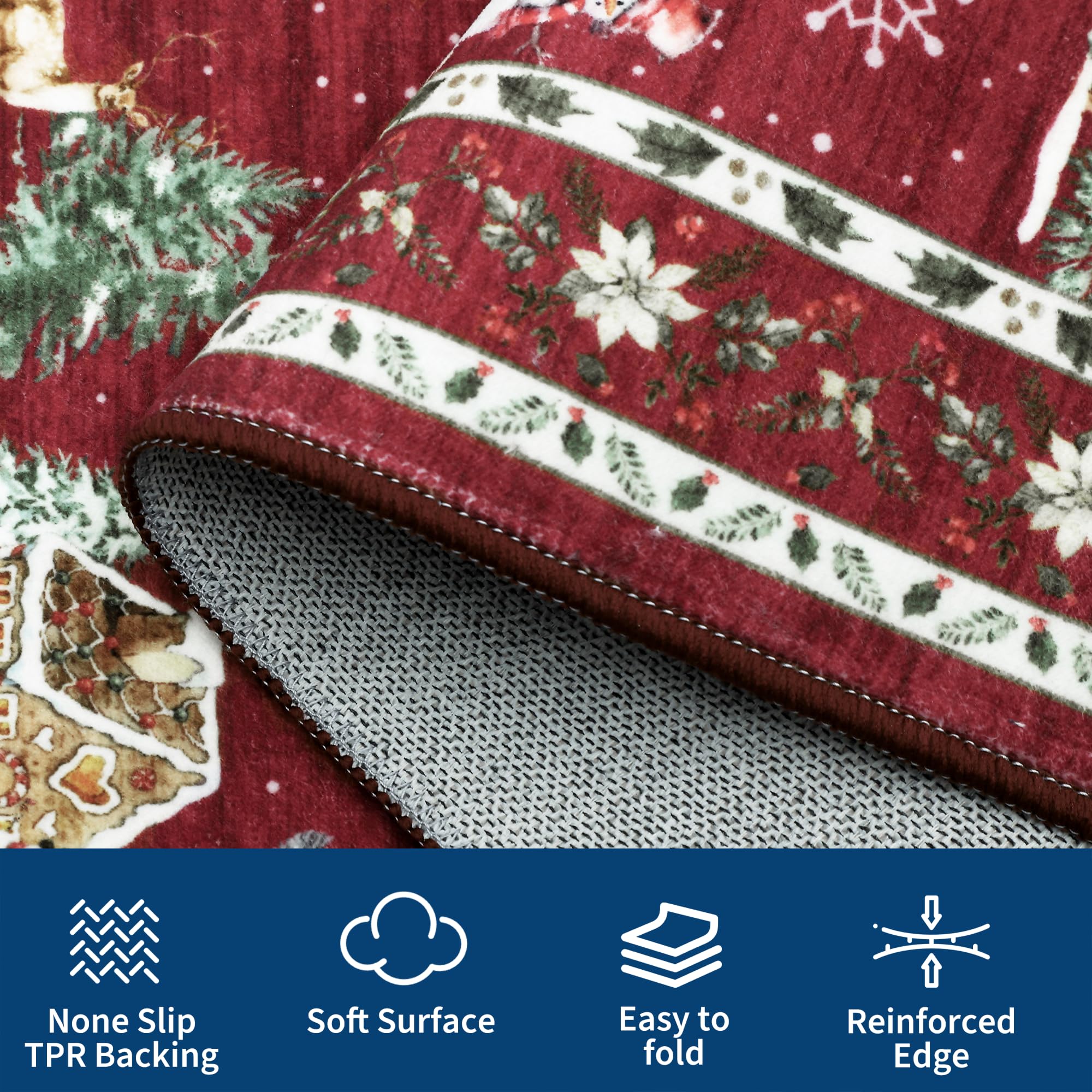 GarveeHome Christmas 2x8 Kitchen Rug Runner Machine Washable Low Pile Non Slip Backing Stain Resistant Christmas Tree Animals Pr