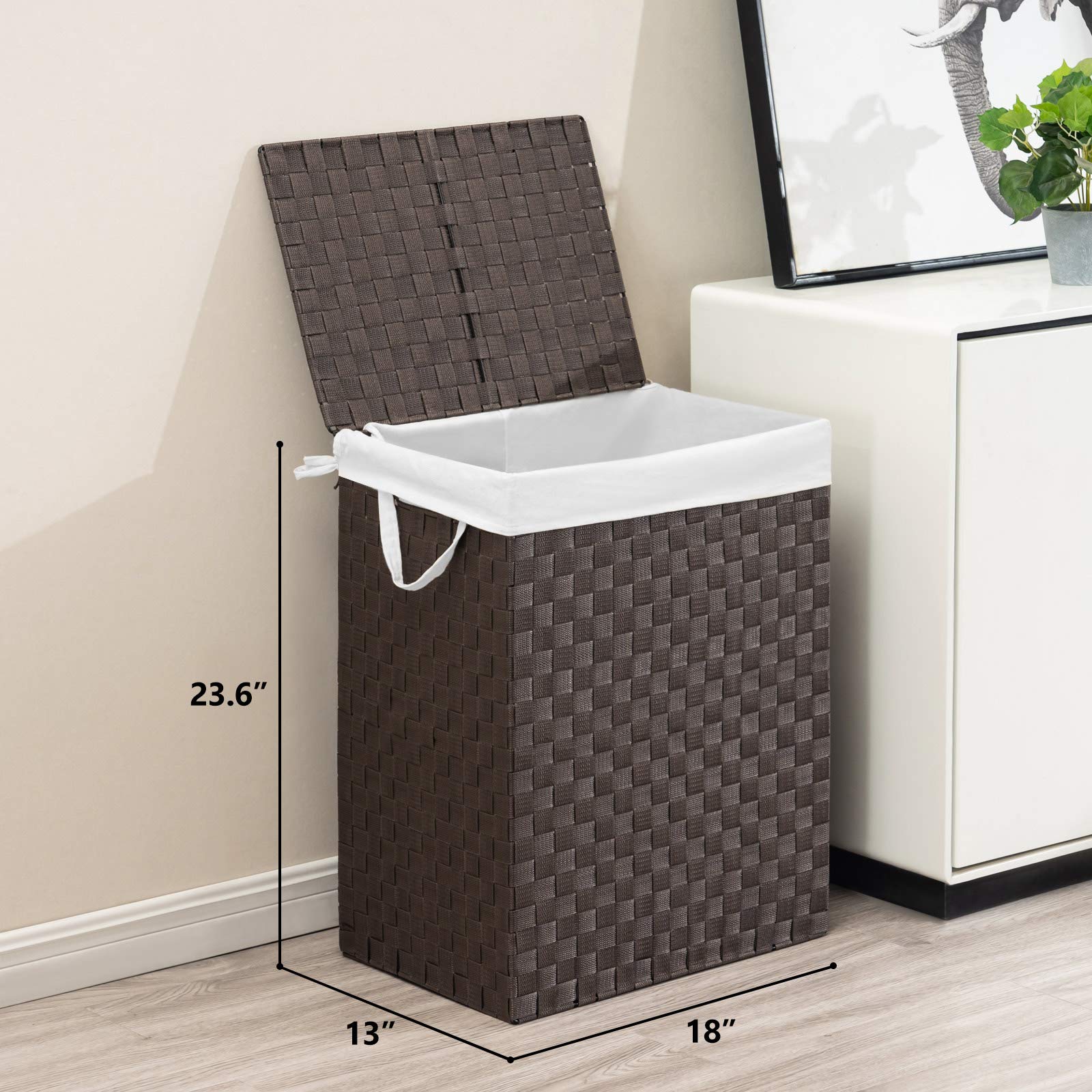 Youdenova Handwoven Laundry Basket Hamper With Removable Liner Bag And Lid, Collapsible Clothes Hamper With Handle, Black