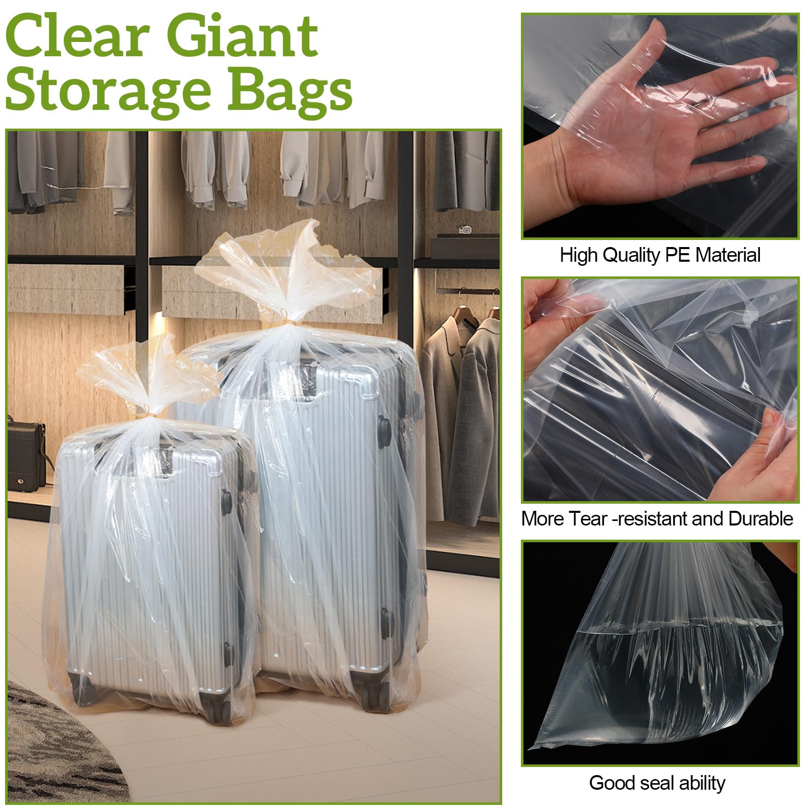 Fainne 10 Pack Extra Large Clear Plastic Storage Bags 55 x 67 Inch 3.94 Mils Giant Jumbo Moving Flat Plastic Storage Bags for Cl