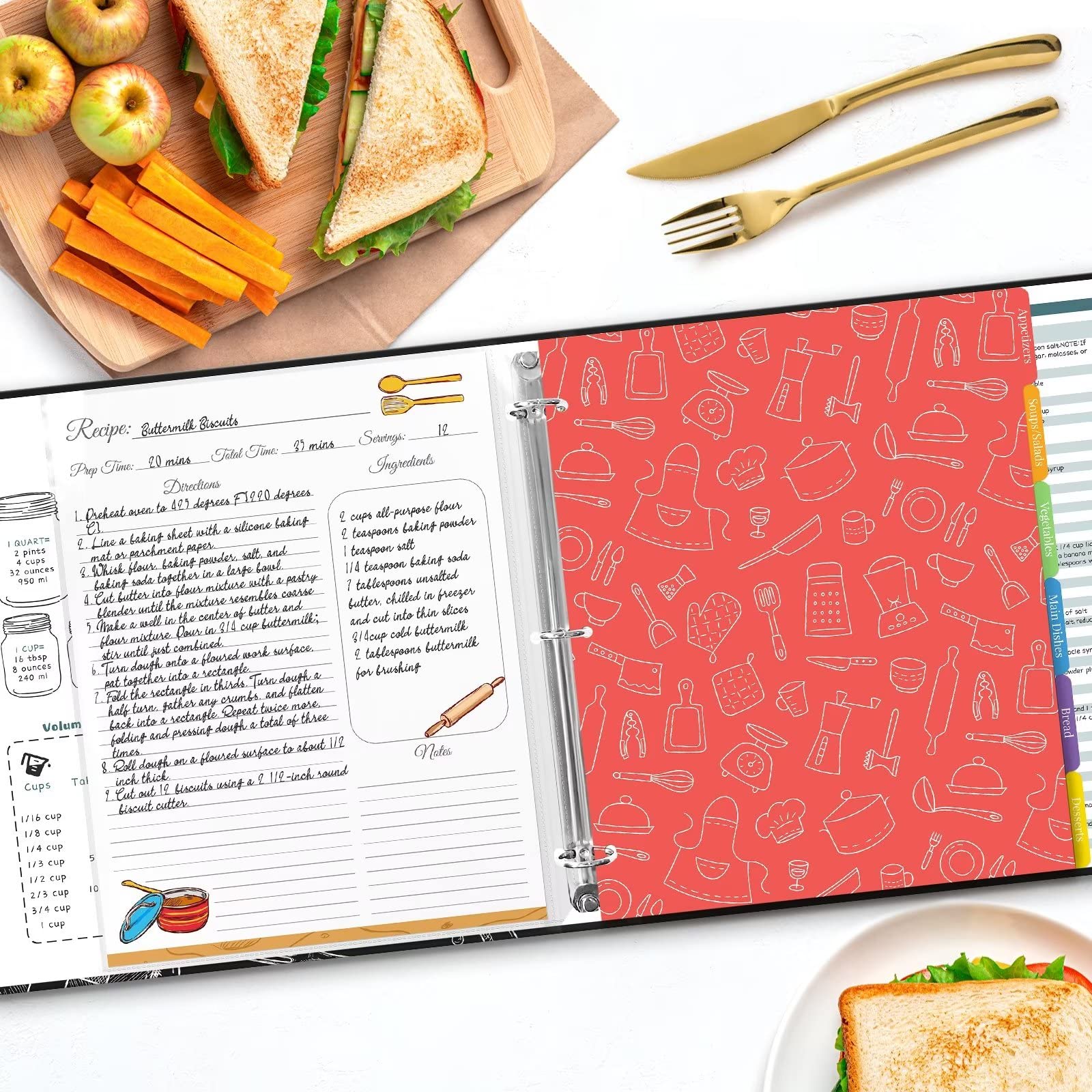 LuBudingJoy Recipe Binder, 8.5x11 Full-Page, 3 Ring, Cardboard, Blackboard Painting, Perfect for Family Recipes and Cooking Gifts