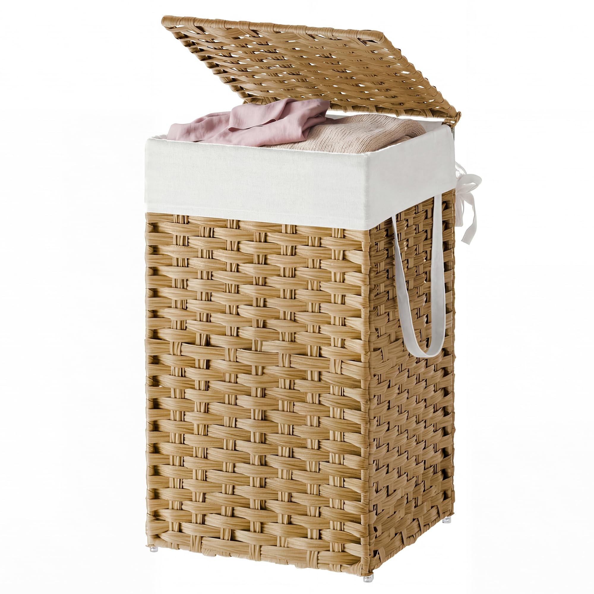 SONGMICS HOME Laundry Hamper with Lid, Clothes Basket with Removable Liner and Handles, 17.2 Gallon, Foldable Narrow Laundry Org