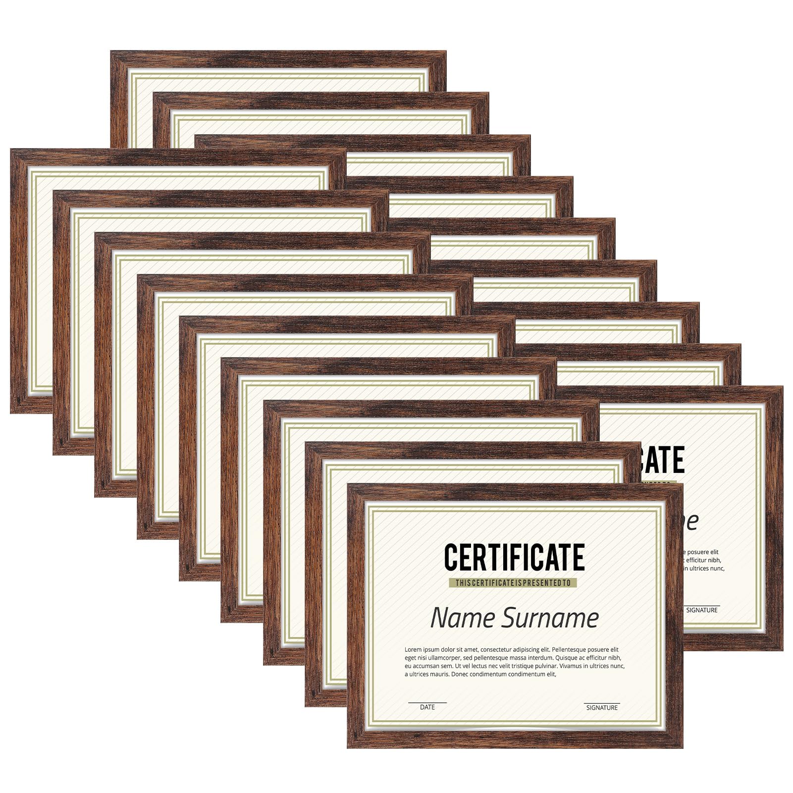 PHAREGE 8.5 by 11 Picture Frame Bulk Distressed Brown 18 Pack, MDF Wood Grain Document Frame 8.5 x 11 for Graduation Award Certi