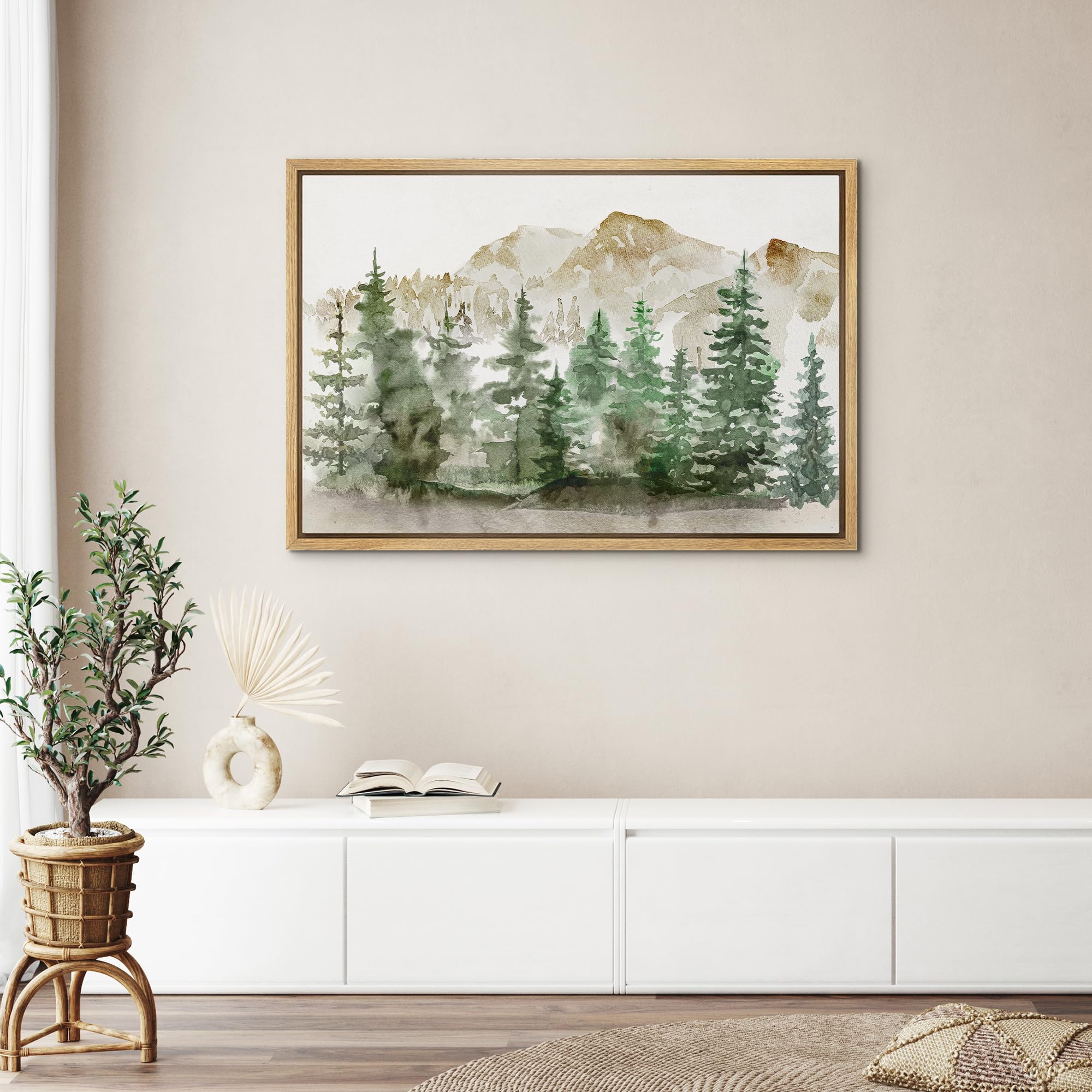 Wall26 Framed Canvas Print Wall Art Watercolor Mountain Forest Landscape Nature Wilderness Illustrations Modern Rustic Scenic Co