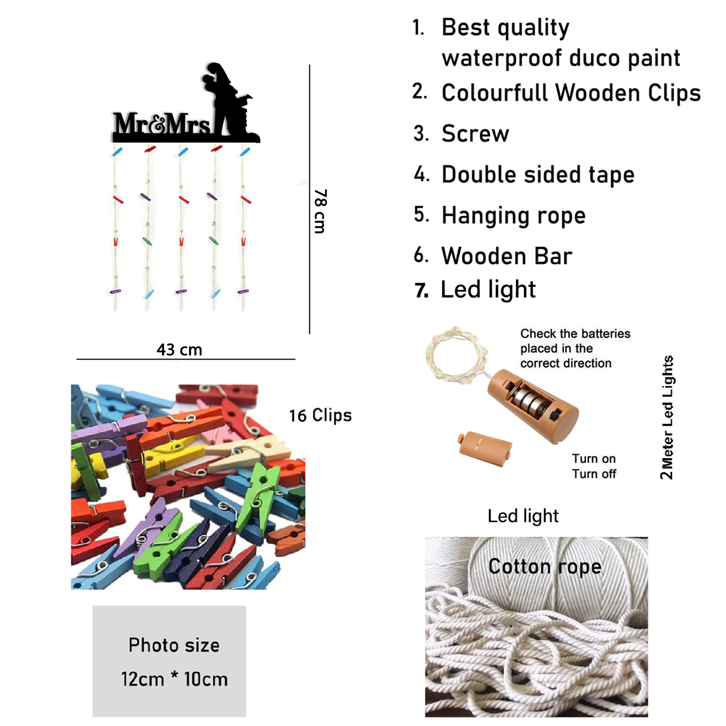 Vah Wooden Photo Frame With Led Light Photo Wall Hanging, Memories Wall Hanging, Hanging Photo Frames For Wall Decoration, Momen