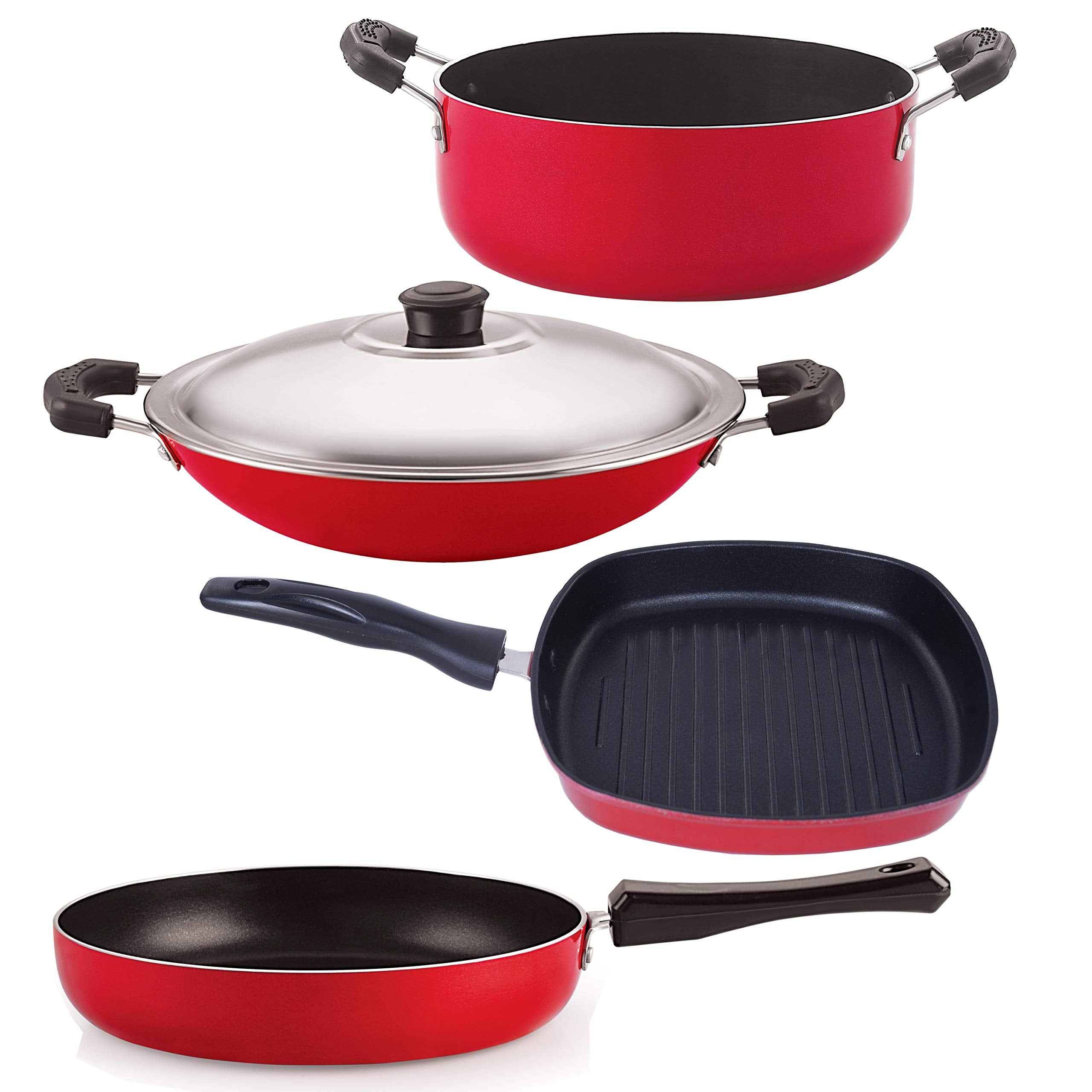 Nirlon Nonstick Cookware With Heat Proof And Bakelite Handles Cookware Set (4  Piece)