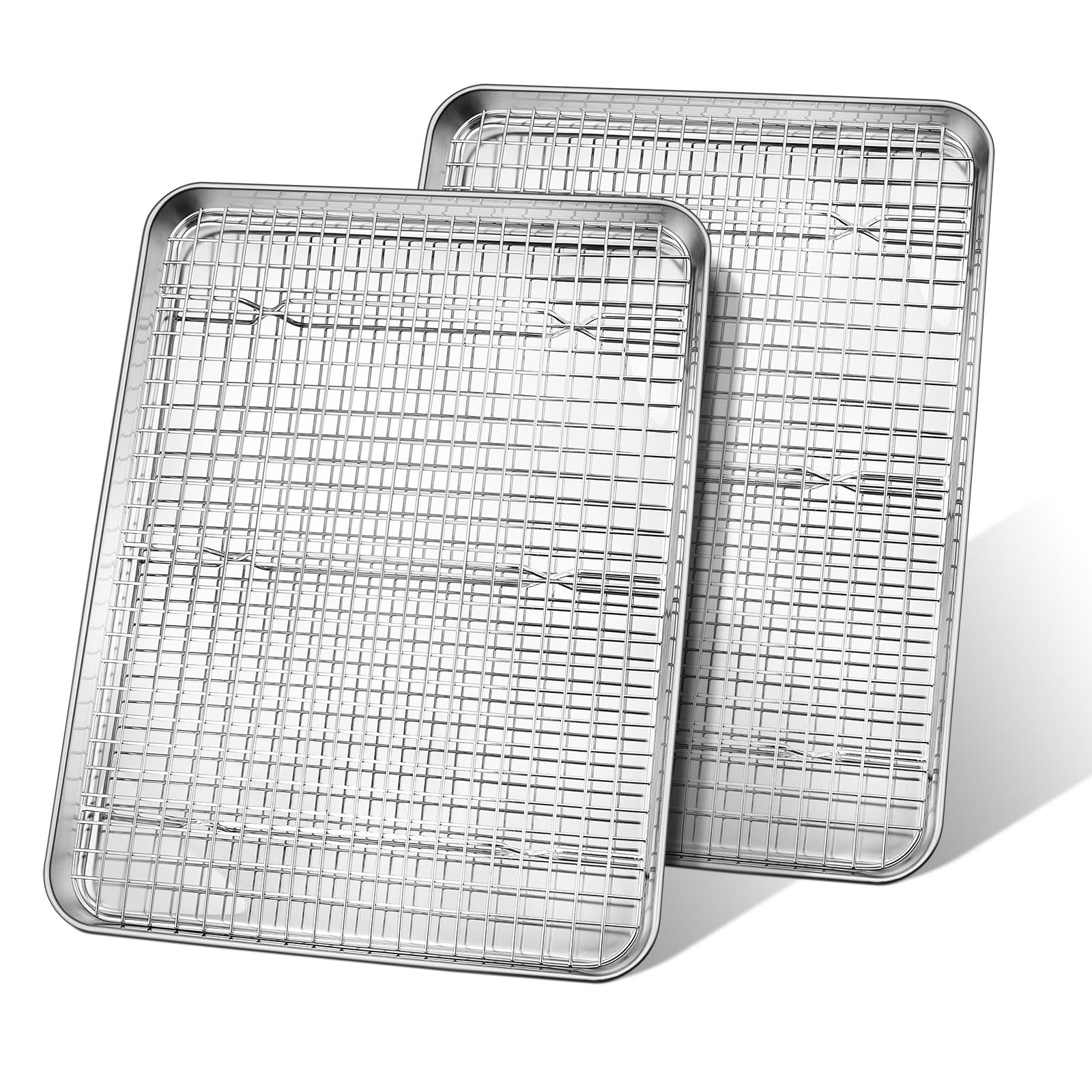 Half Sheet Baking Pan & Wire Rack, Leonyo 17.5 x 13 Large Stainless Steel Cookie Sheets with Cooling Rack Set, Nonstick & Oven