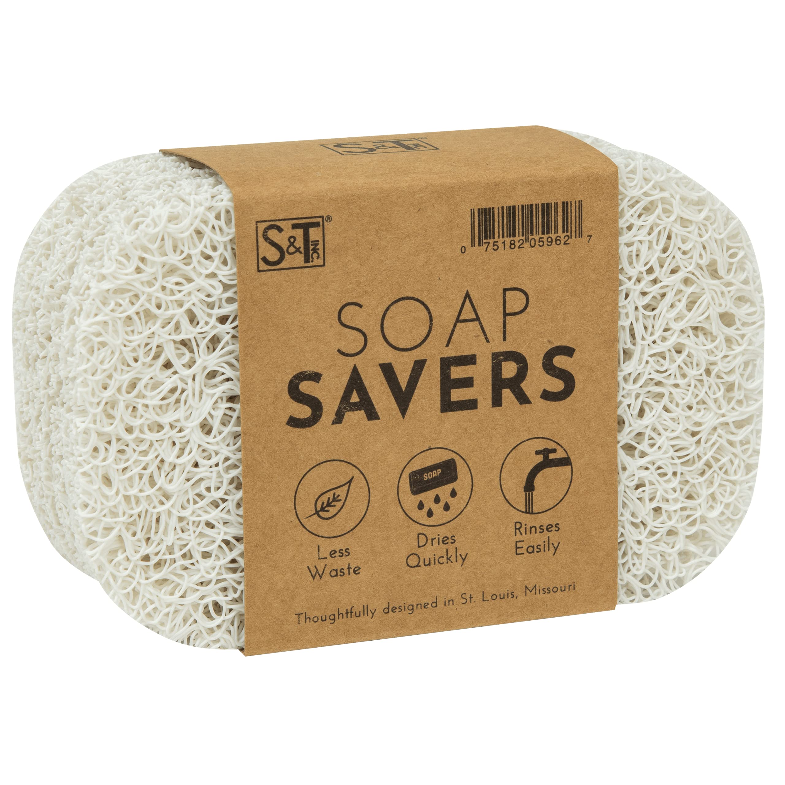 S&T Inc. Soap Holder For Kitchen And Bathroom Soap Dish, Soap Saver For Hand Soap And Bar Soap, 4 Pack, 2.9 Inches By 4.4 Inches