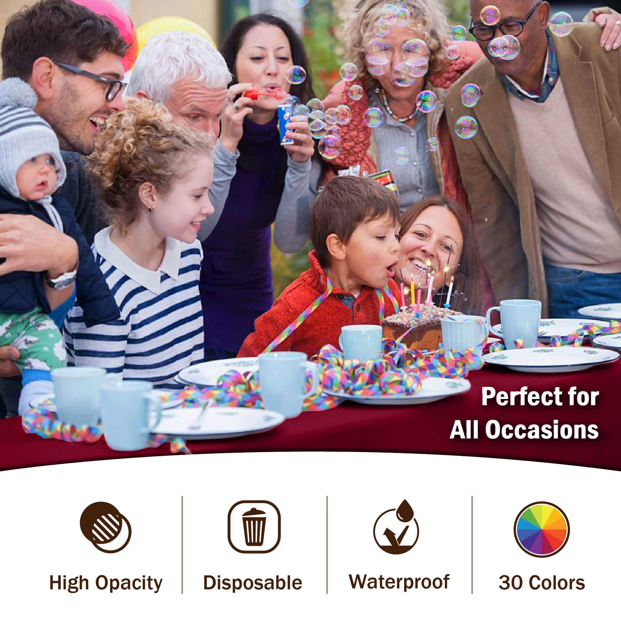 Exquisite 6-Pack Premium Plastic Tablecloth 54In. X 108In. Rectangle Plastic Table Cover - Burgundy