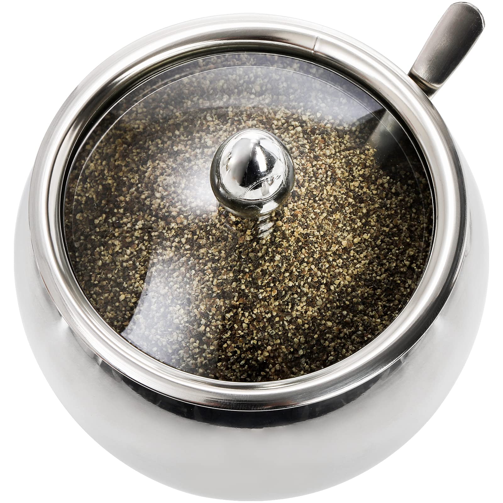 Hedume 3 Grids 304 Stainless Steel Seasoning Containers Set With Lid Spoon And Tray, Condiment Jar Spice Container, Condiment Ca
