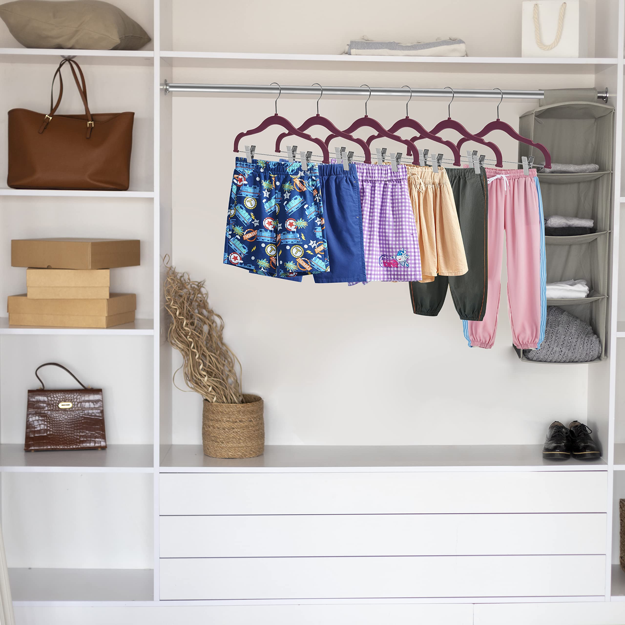 100 Quality Kids Plastic Non Velvet Non-Flocked Thin Compact Skirt Pant Coat Hangers With Metal Clips For Skirts Pants Blouses 3