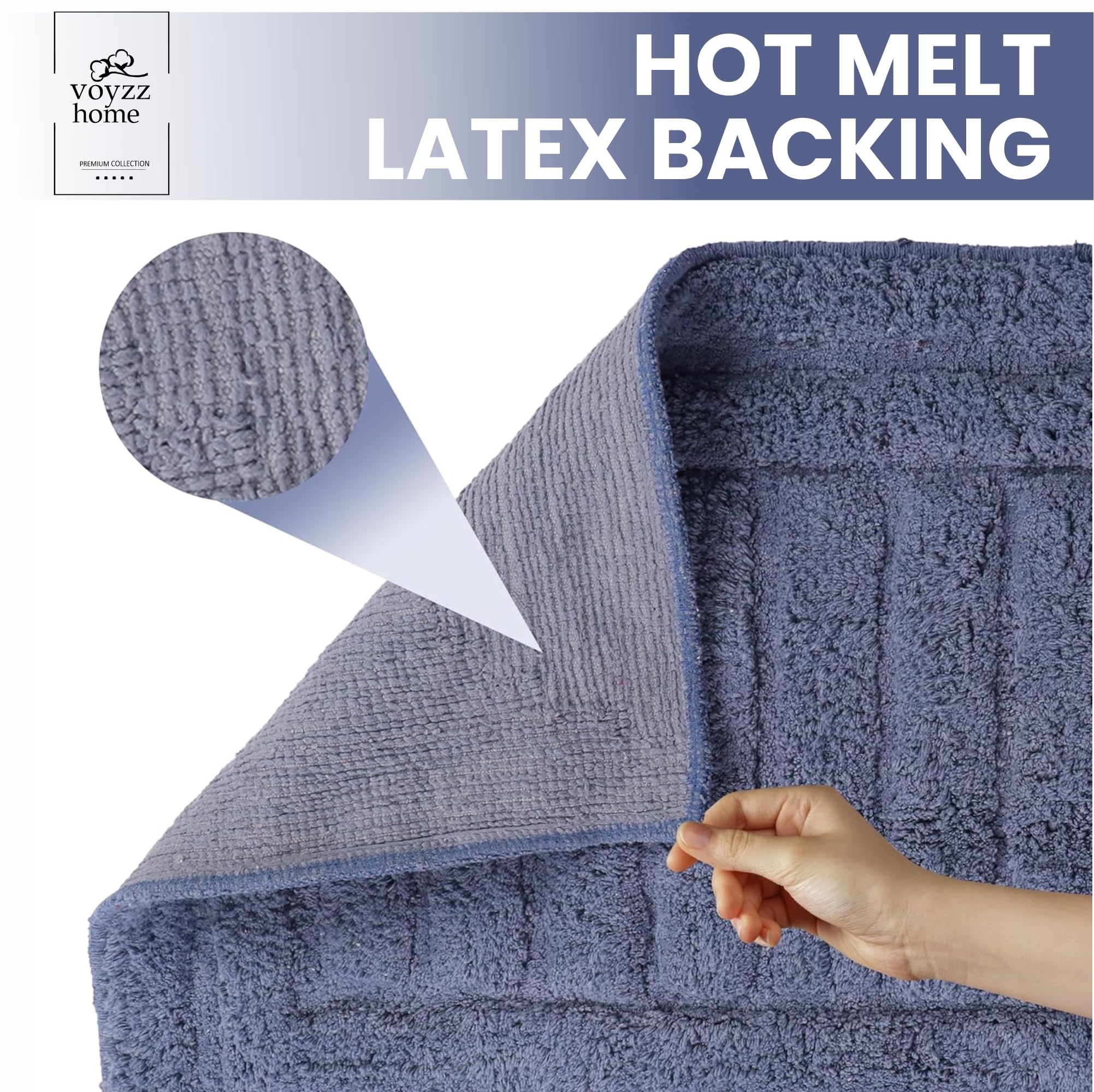 Voyzz Home Luxurious 100% Cotton Bathroom Rug Mat - Featuring Ultra-Soft Plushness, Non-Slip Design, Thickness And Washability.