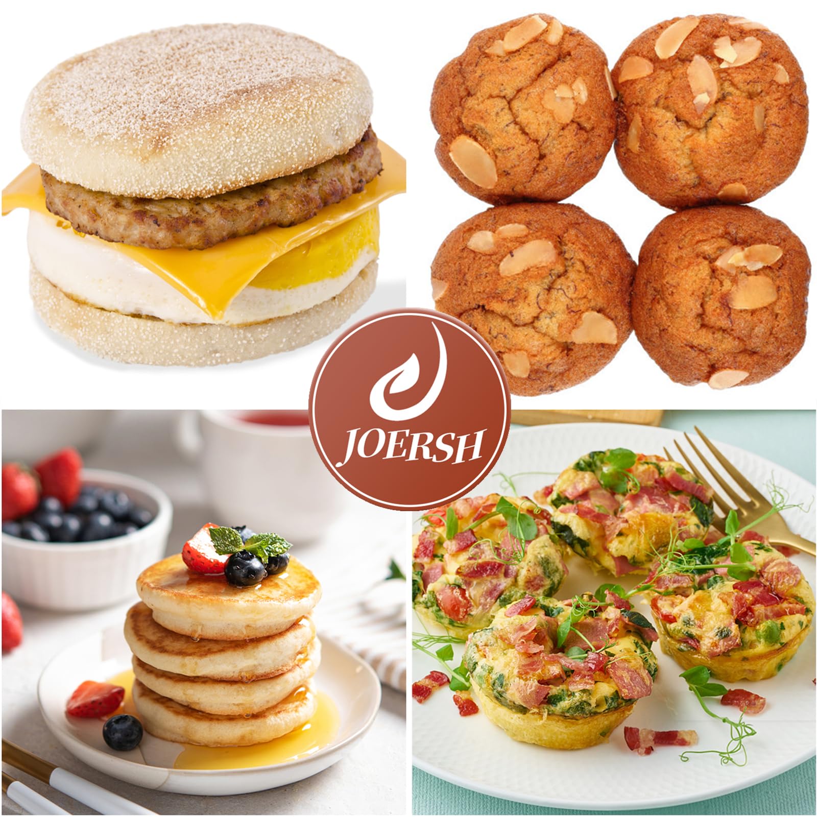 Joersh 2-Pk Silicone Egg Molds Non-Stick 3'' Round Muffin Top Baking Pans, Egg Molds For Breakfast Sandwiches, Corn Breads, Whoo