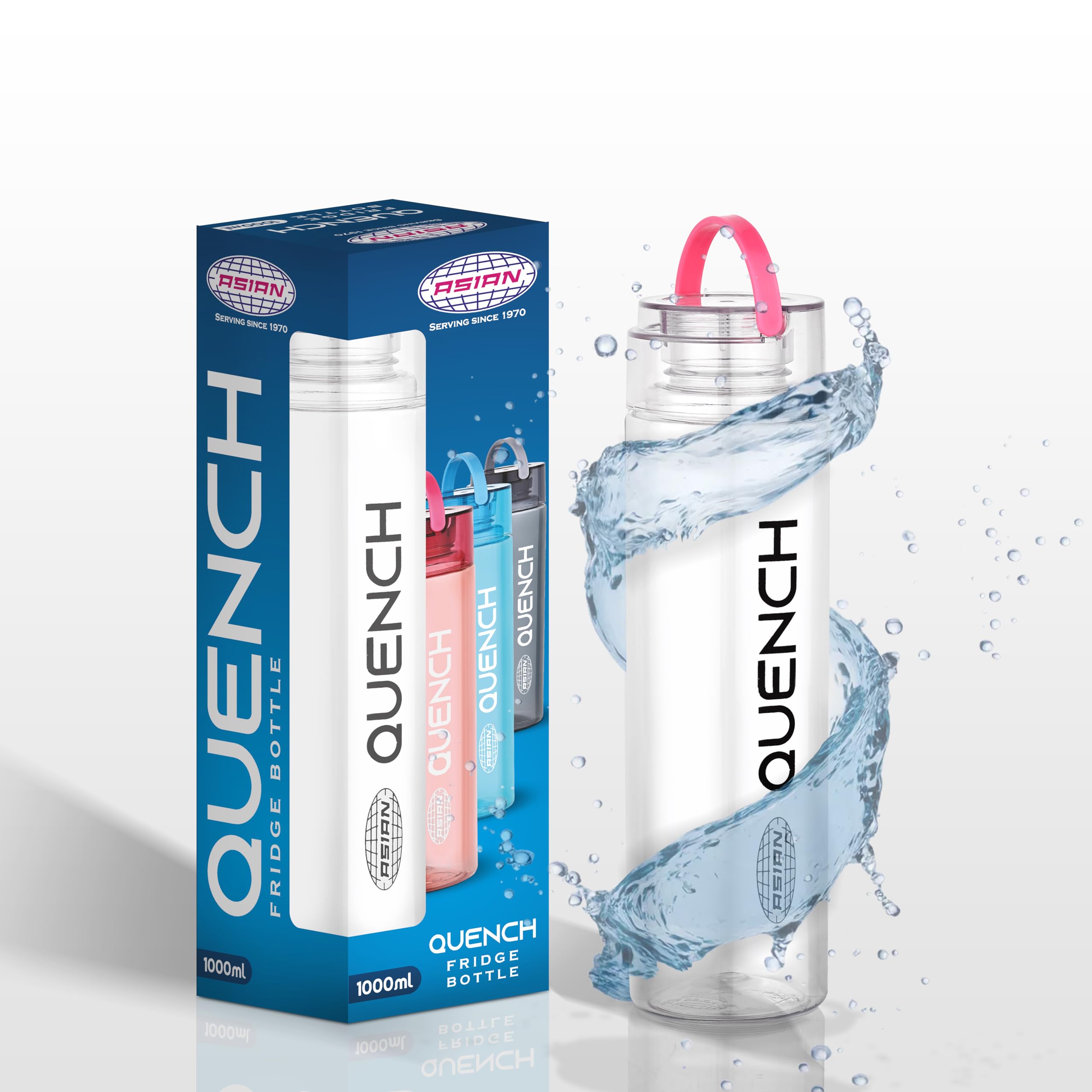 Asian Plastowares - Quench Water Bottle - 1 Litre | Lightweight Plastic Bottle For Home, School & Office | Bpa-Free, Leak-Proof,