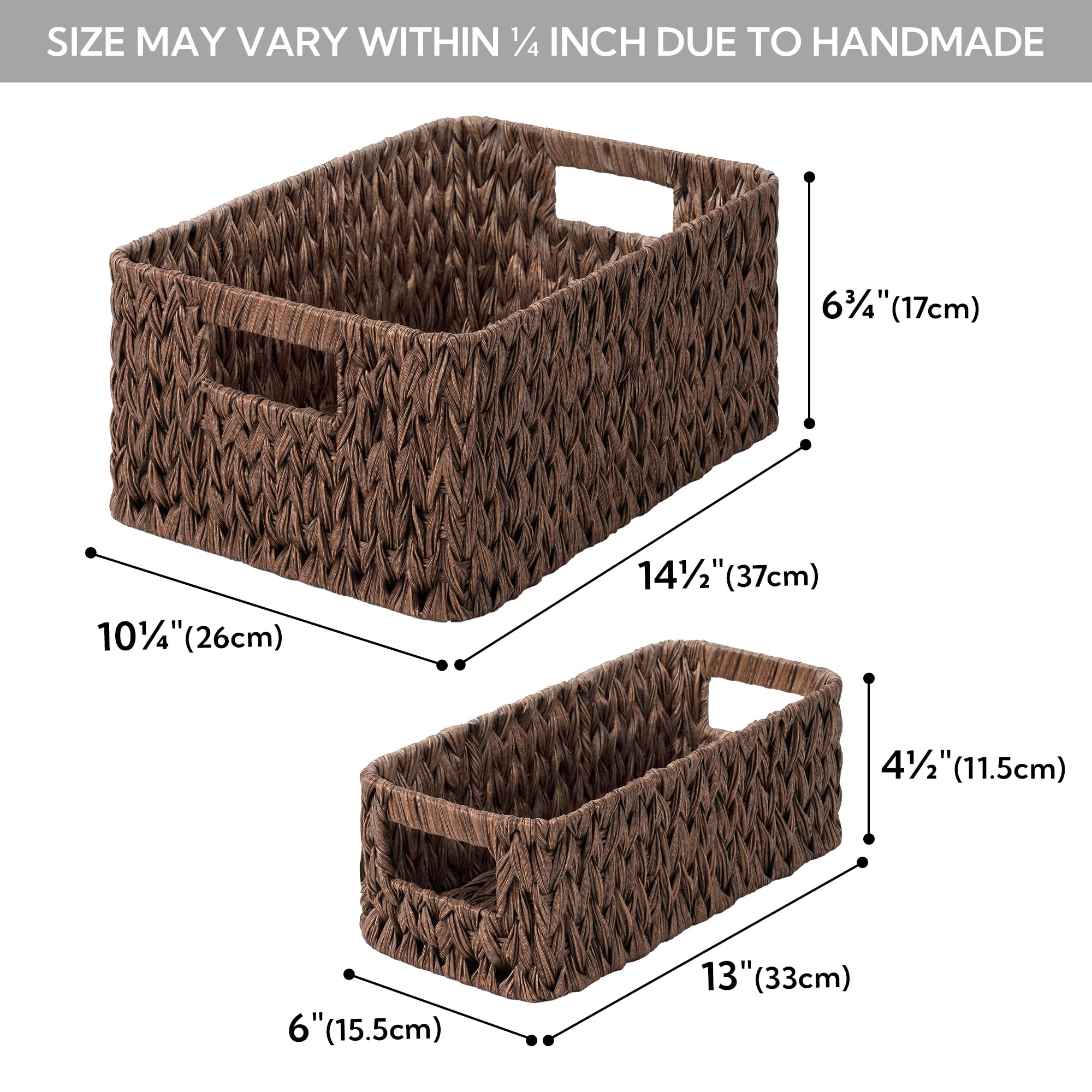 GRANNY SAYS Storage Baskets for Shelves Waterproof Basket Set for Organizing  Toilet Wicker Basket Tank Topper  Wicker Baskets with Handles  Brown  3-Pack