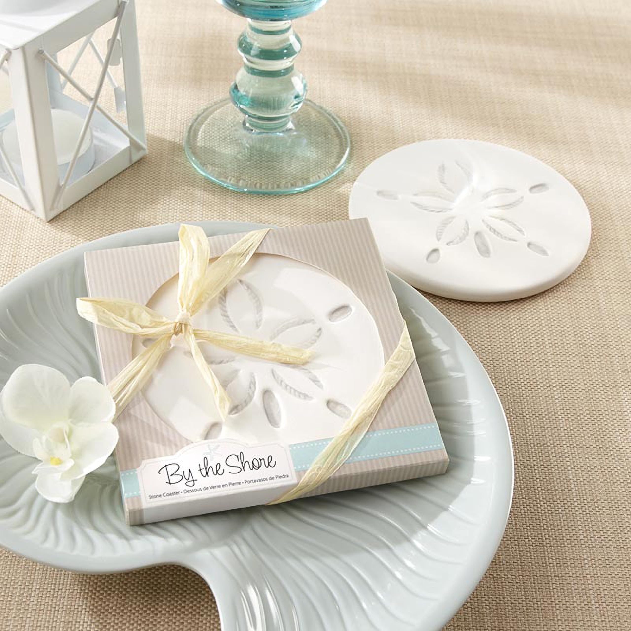 Kate Aspen Sea Shore Sand Dollar Drink Nautical Wedding Favor  Single Coaster  White