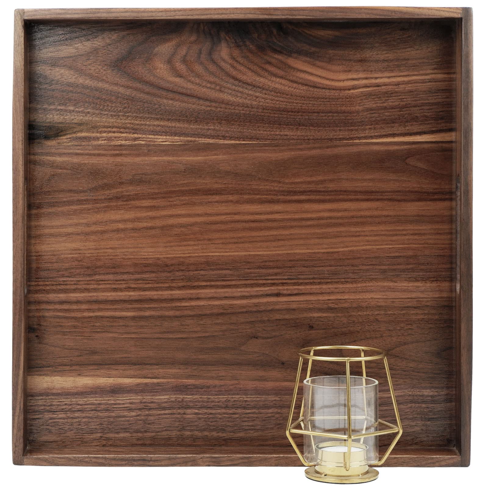 Magigo 15 X 15 Inches Medium Square Black Walnut Wood Ottoman Tray With Handles, Serve Tea, Coffee Classic Wooden Decorative Ser