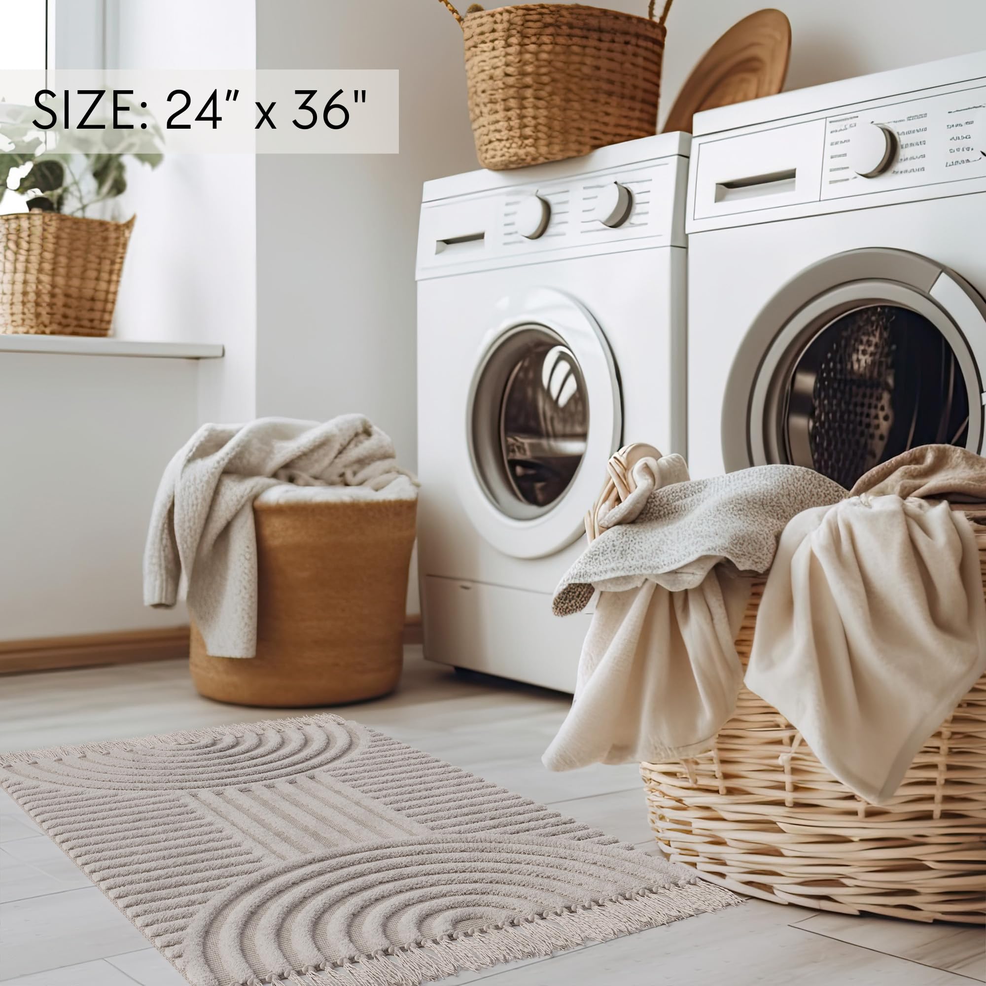 Kibaga Beautiful Boho Rug With Tassels For Your Bathroom - Soft 2 X 3 Ft. Cotton Rug Fits Perfectly Into Your Bath - Washable, N