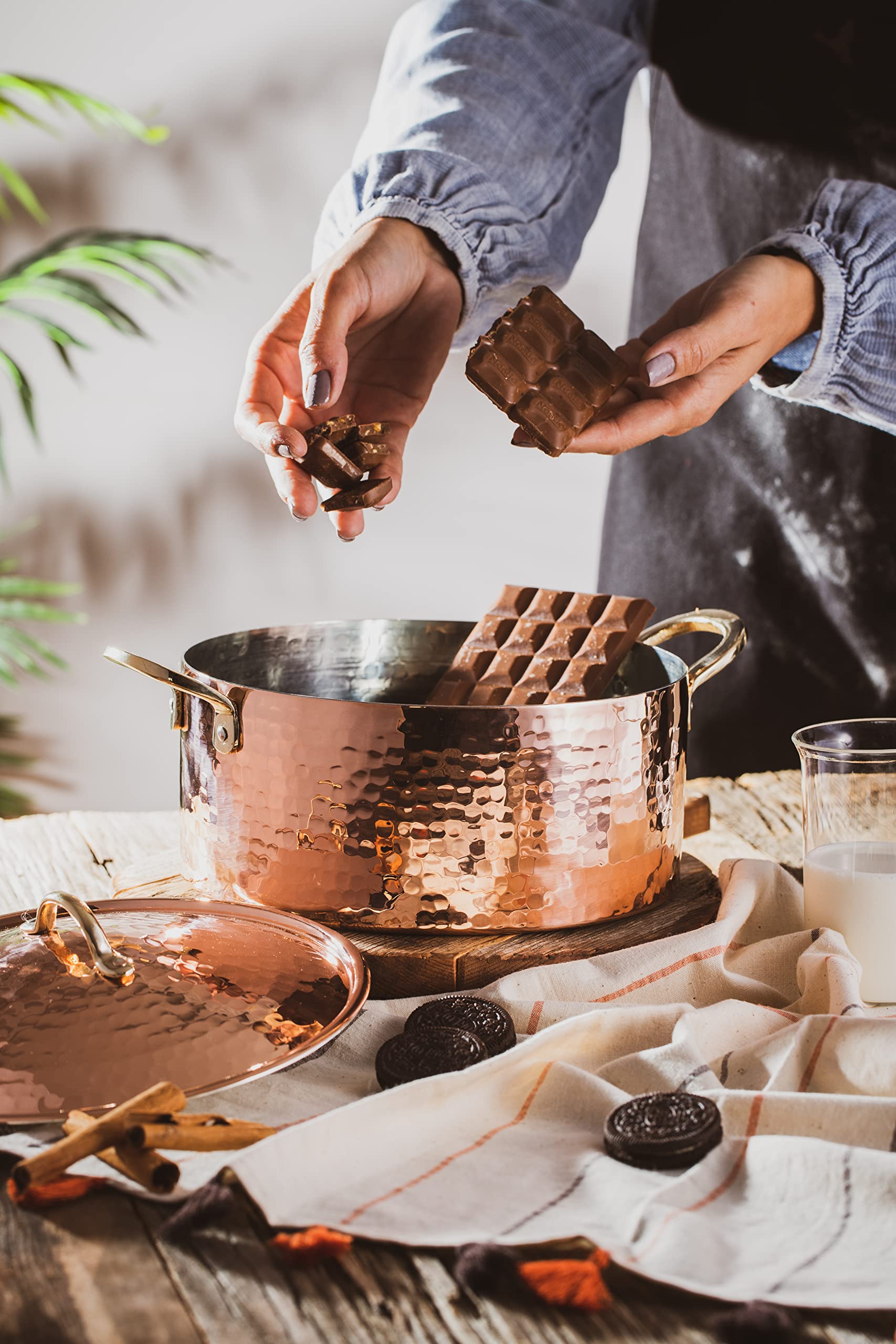 Demmex 1.2Mm Thick Hammered Copper Soup Pot Casserole Pan Dish Dutch Oven, 4 Quarts (9'' X 4'')