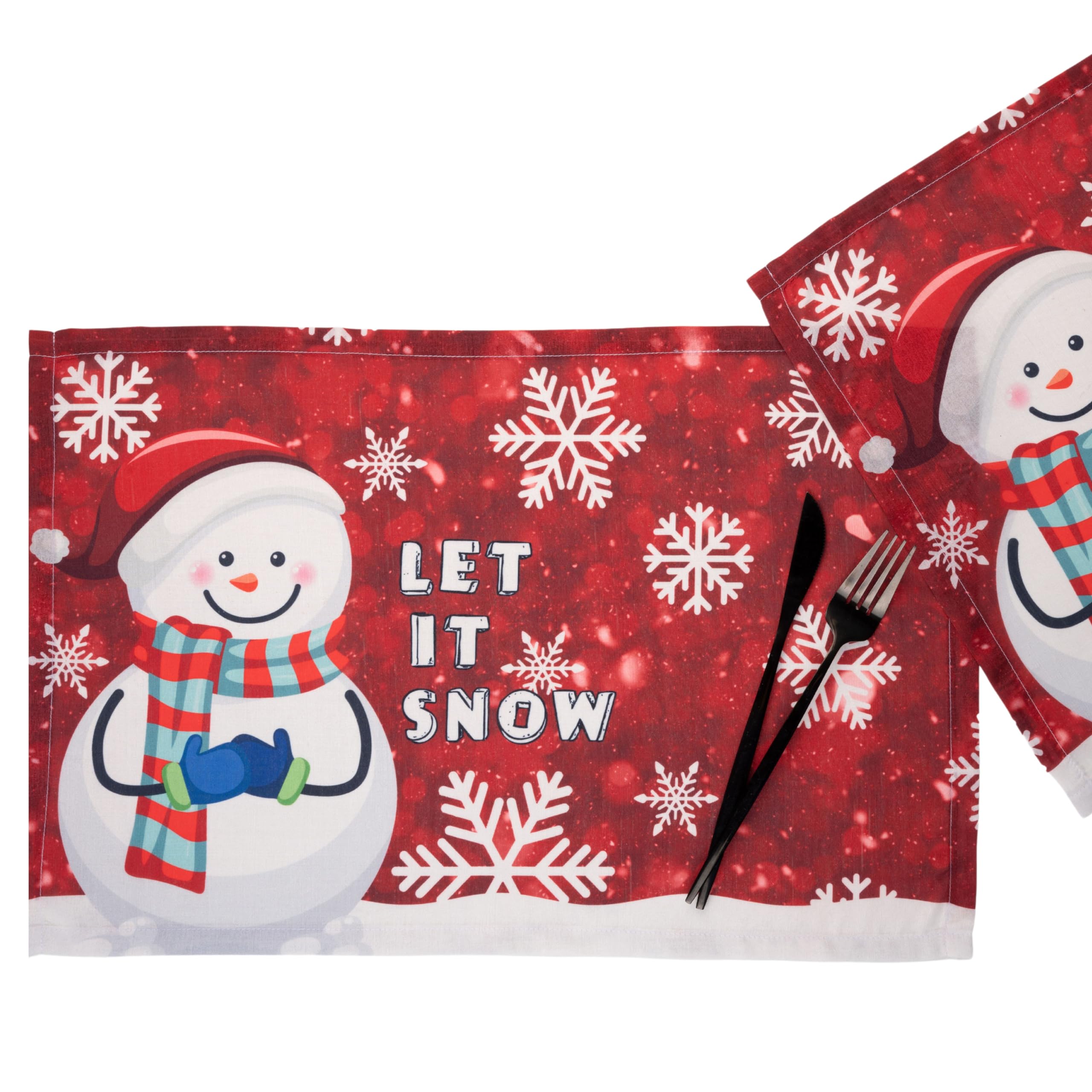 D'Moksha Homes Christmas Placemats, Vegan Silk, Let It Snow Placemats 13 X 18 Inch Set Of 4, Xmas Placemats In Gift Friendly Pac