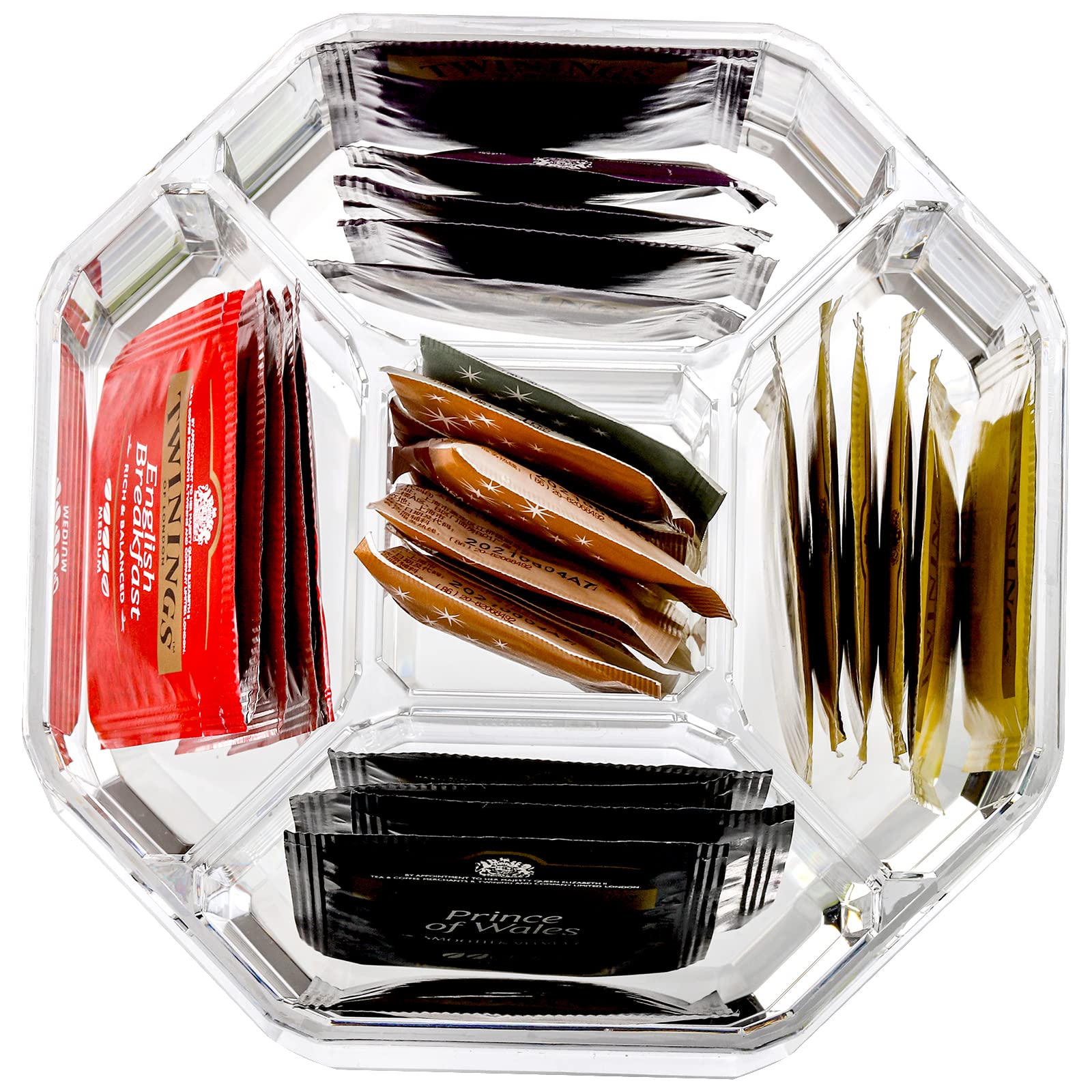 Hiceeden Acrylic Tea Bag Organizer, 5 Compartment Sugar Packets Holder Divided Coffee Condiment Storage Caddy Box For Kitchen Ca