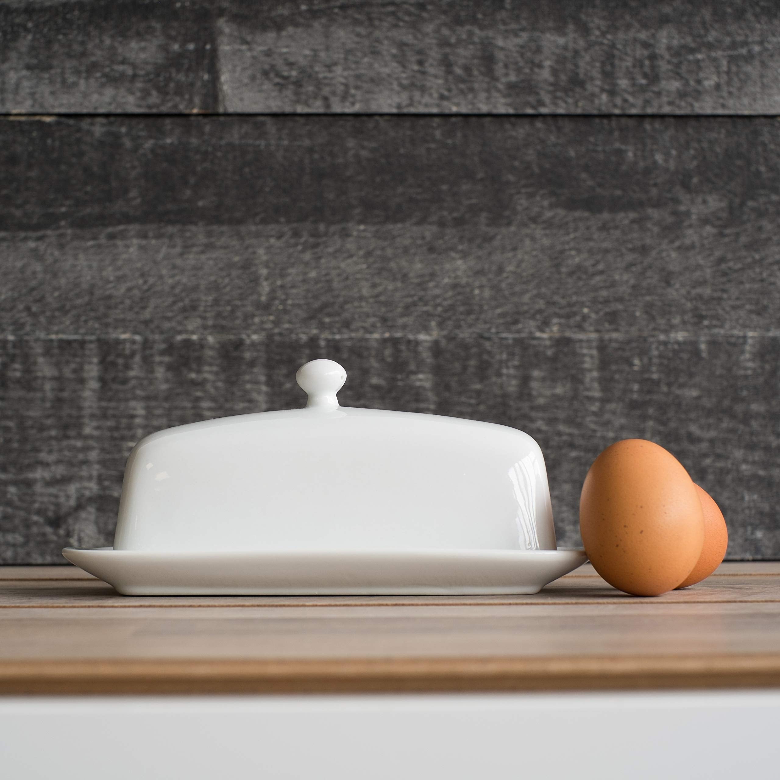 Now Designs Stoneware Rectangle Butter Dish With Lid, White 4.5 X 8 In