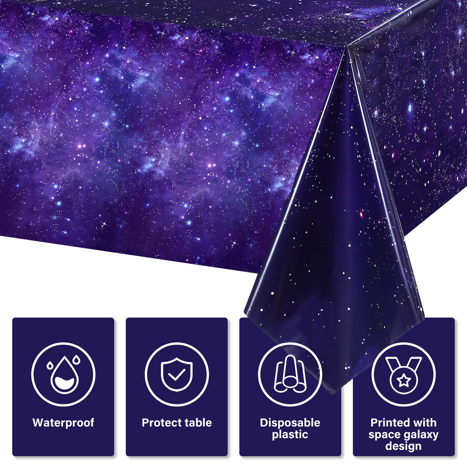 Tatuo Space Tablecloth Purple Nebula Galaxy Plastic Table Cover Space Star Rectangle Tablecloth Disposable Starry Night Sky Tabl