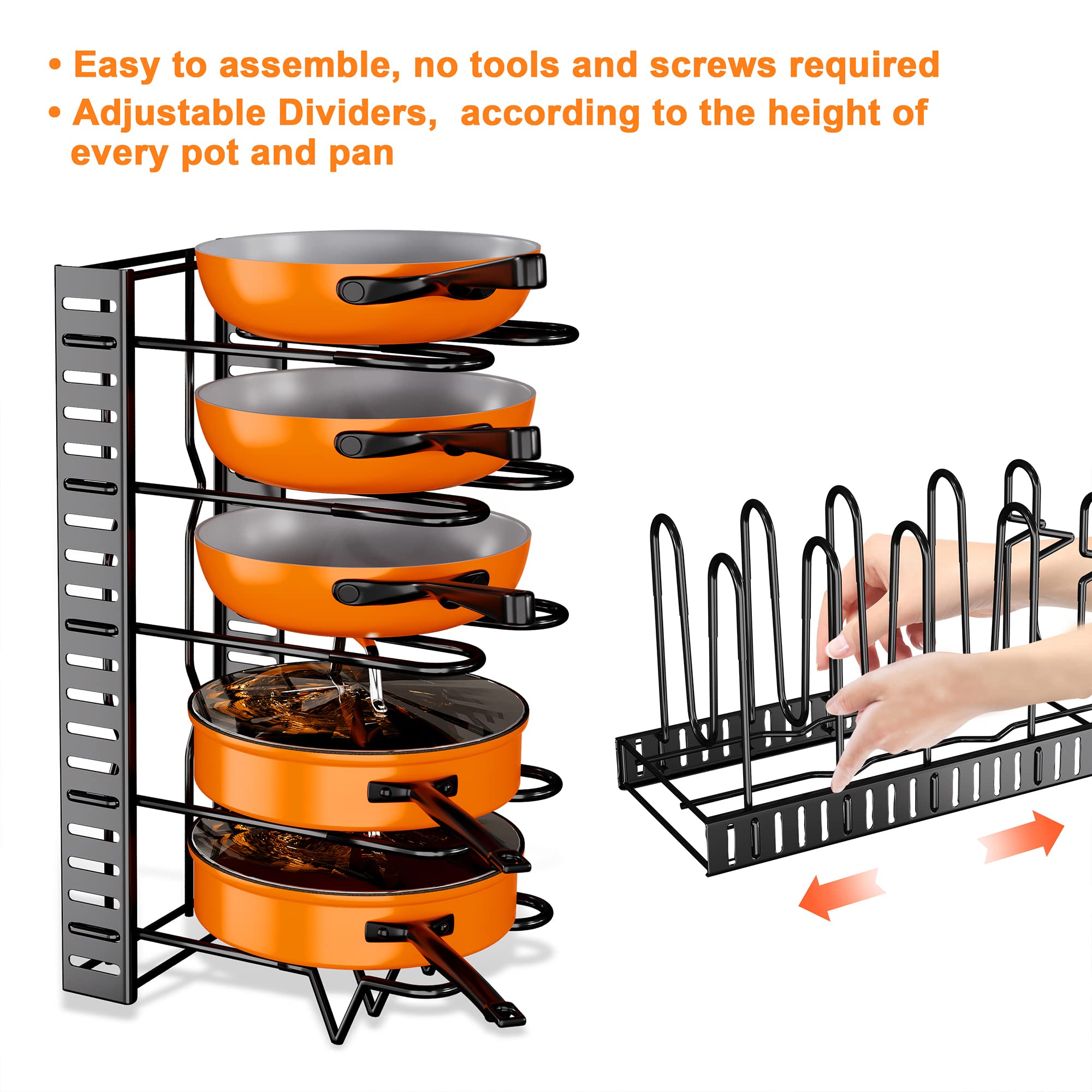 Zhoho Tant Pots And Pans Organizer For Cabinet Upgraded Pots And Pans Organizer Rack For Kitchen Storage Larger Size Pot Lids Or