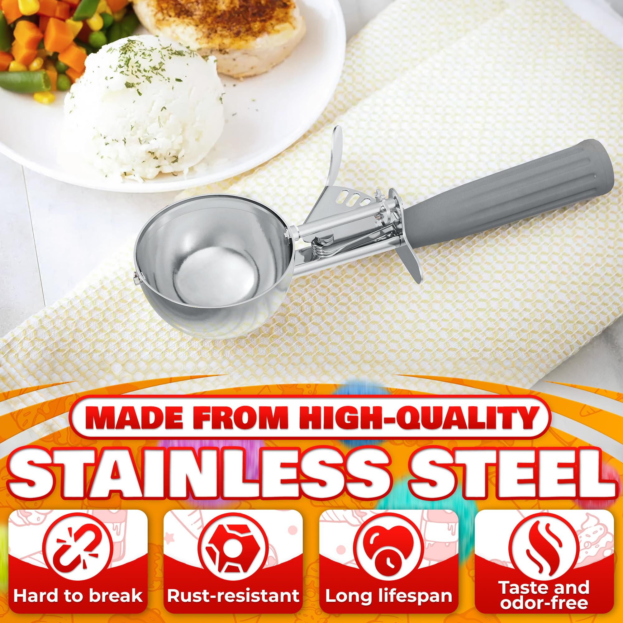 Stainless Steel Ice Cream Scoop With Trigger - #8 Stainless Steel Ice Scoops For Cookie Dough Measuring Scoops Metal Cup Cake Ma