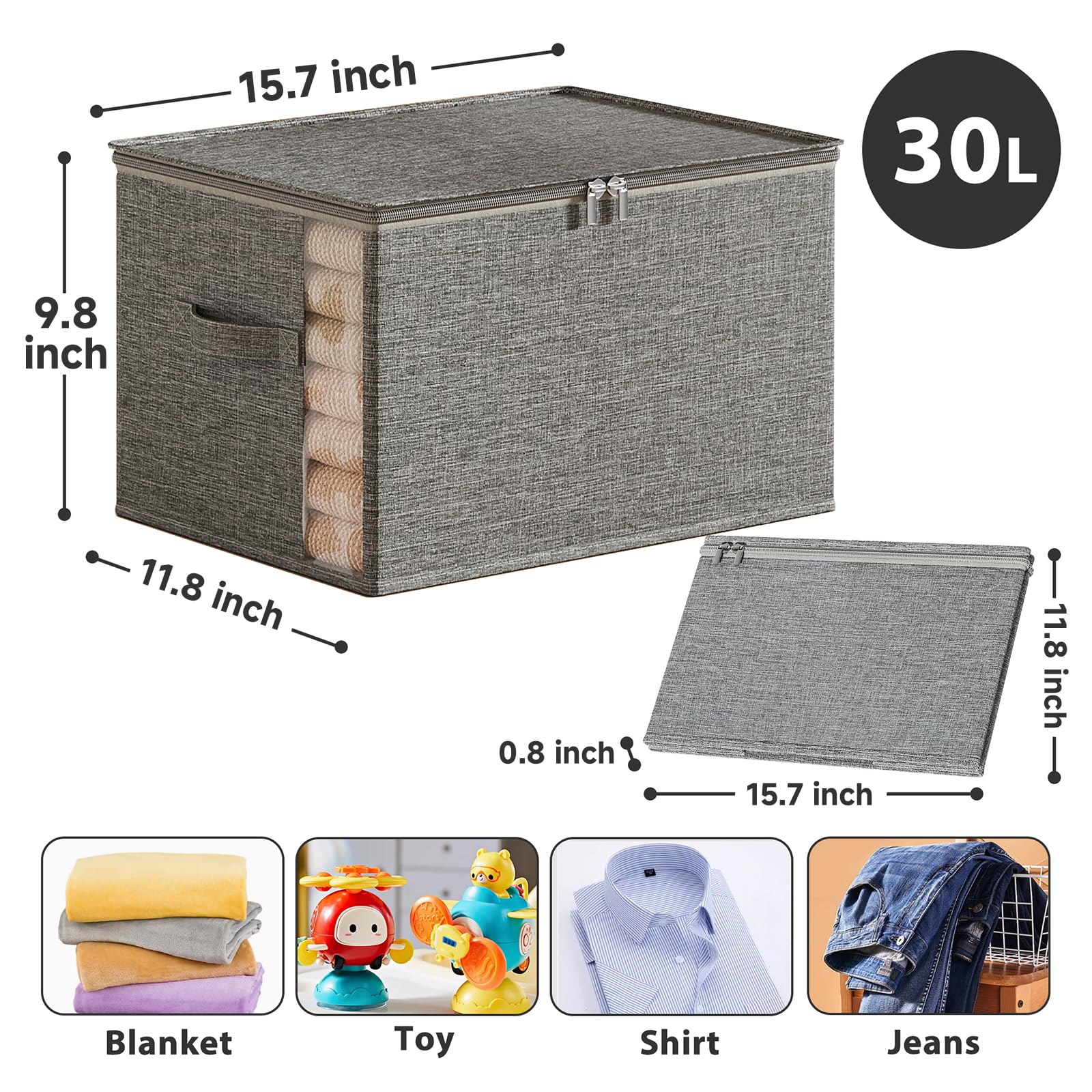 KitHero Clothes Storage Bins with Sturdy Frames, Foldable Fabric Clothing Organizer Box for Moving, Sweater Storage Cube with Li