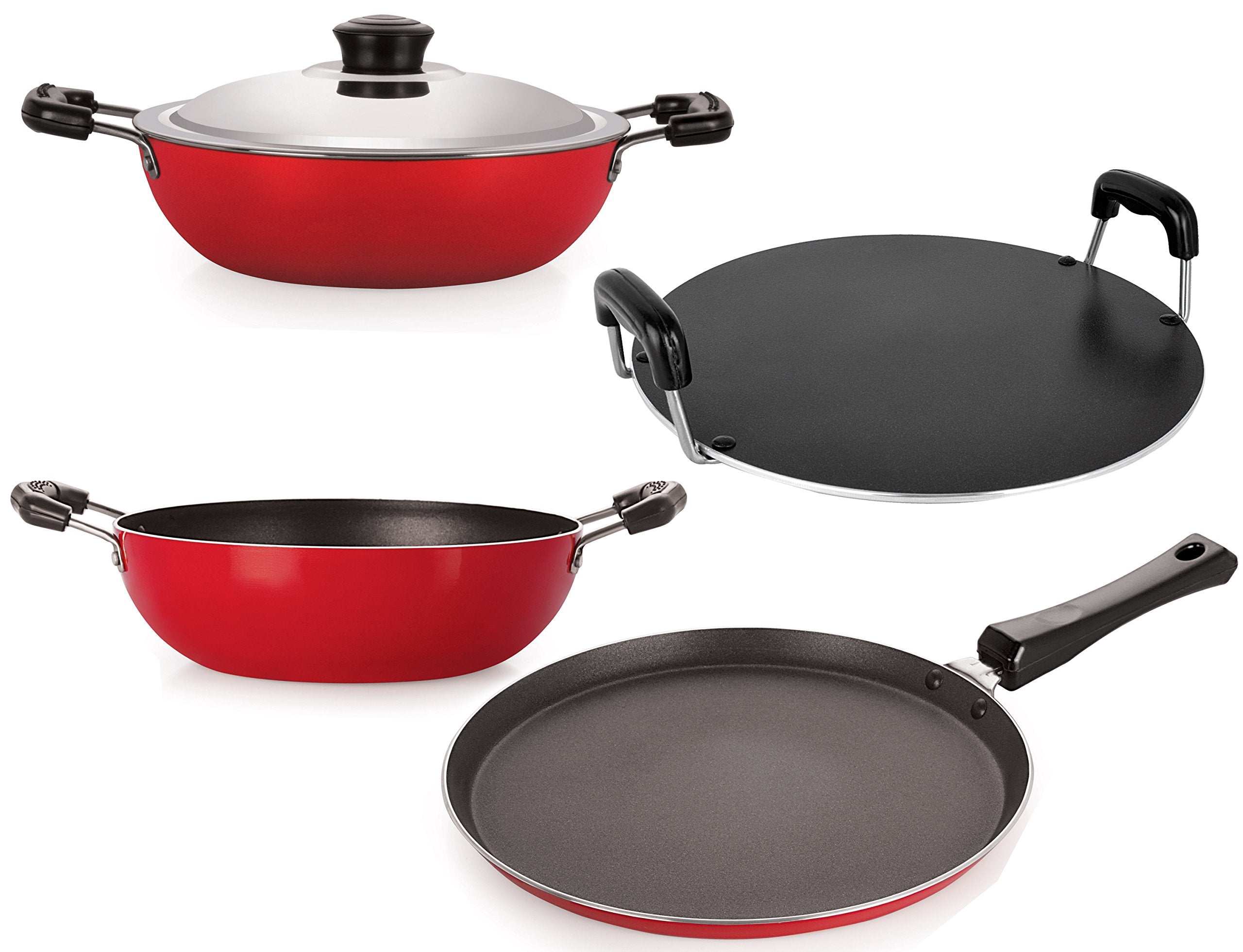 Nirlon NonStick Aluminium Tawas And Kadhai Combo Cookware Gift Set With Stainless Steel Lid, Bakelite Handle