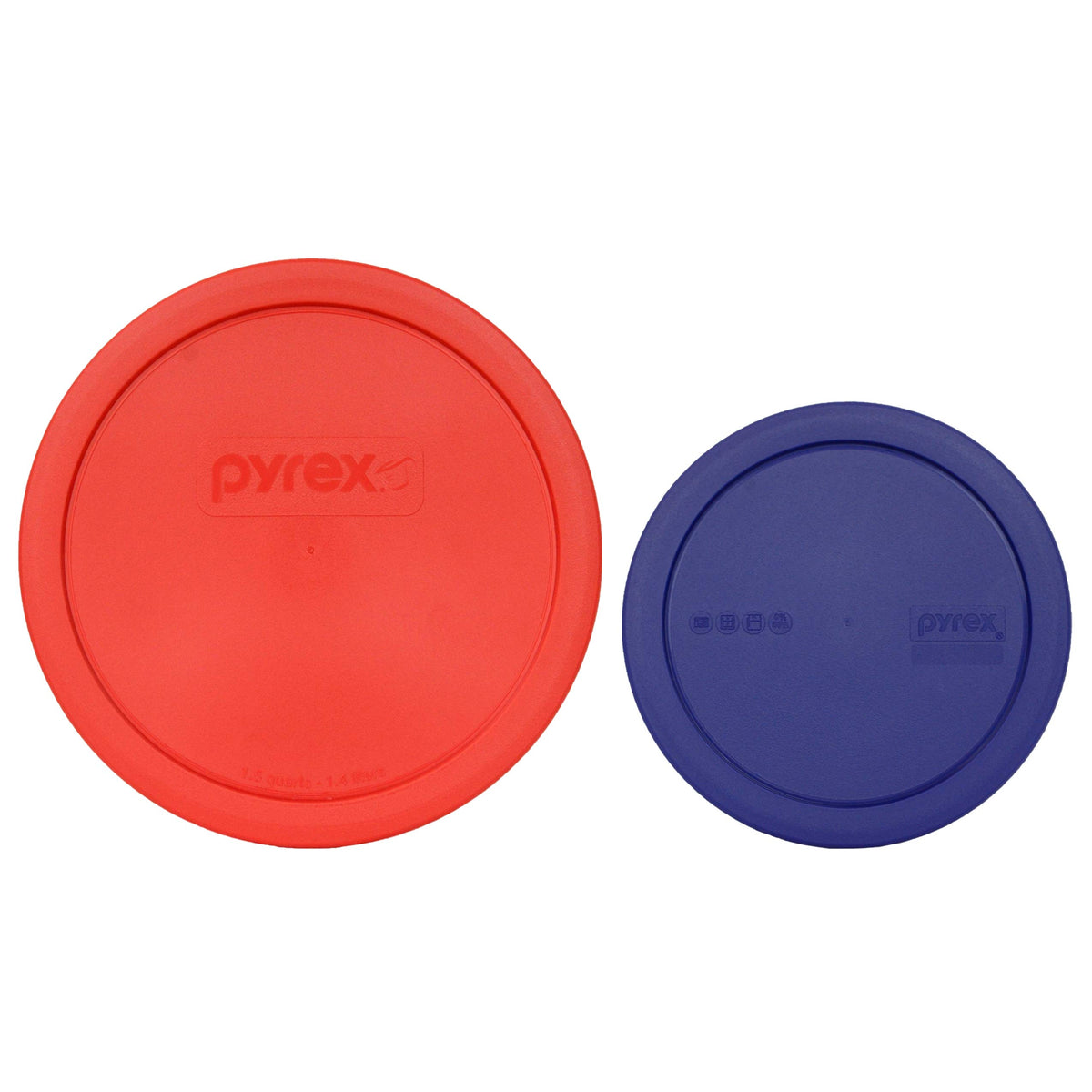 Pyrex (1) 323-Pc Red 1.5Qt (1) 322-Pc Blue 1Qt Mixing Bowl Plastic Lids, Made In Usa