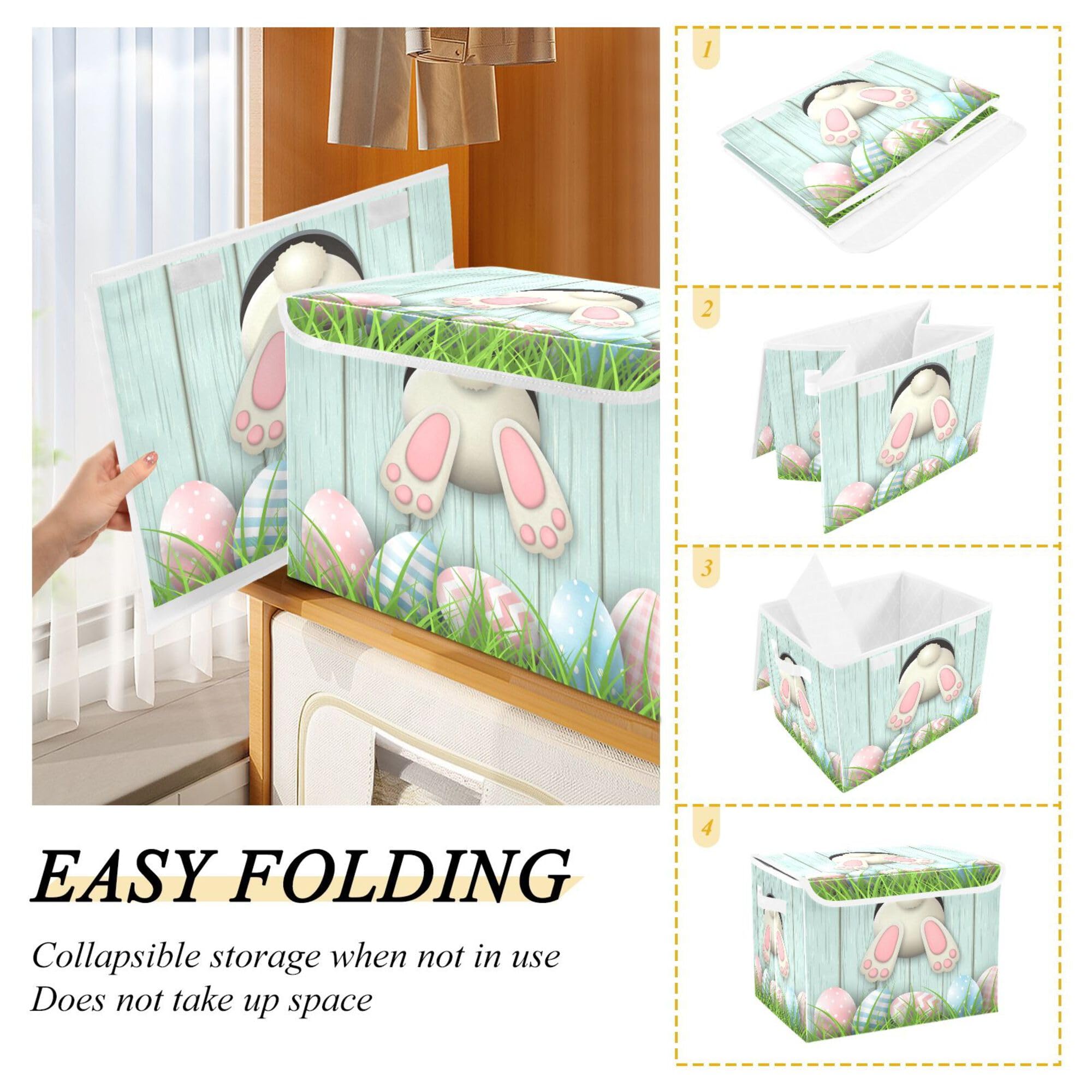Xigua Easter Bunny Storage Bins With Lids And Carrying Handle,Foldable Storage Boxes Organizer Containers Baskets Cube With Cove