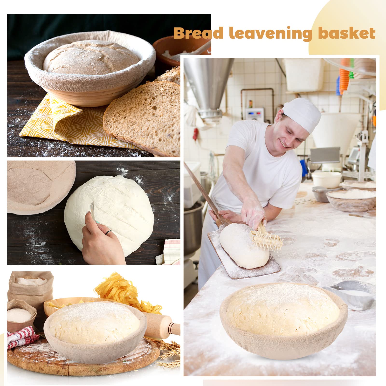 Nuogo Set Of 5 Banneton Bread Proofing Basket 8.5 Inch Round Sourdough Proofing Basket Banneton Basket Dough Proofing Bowl With