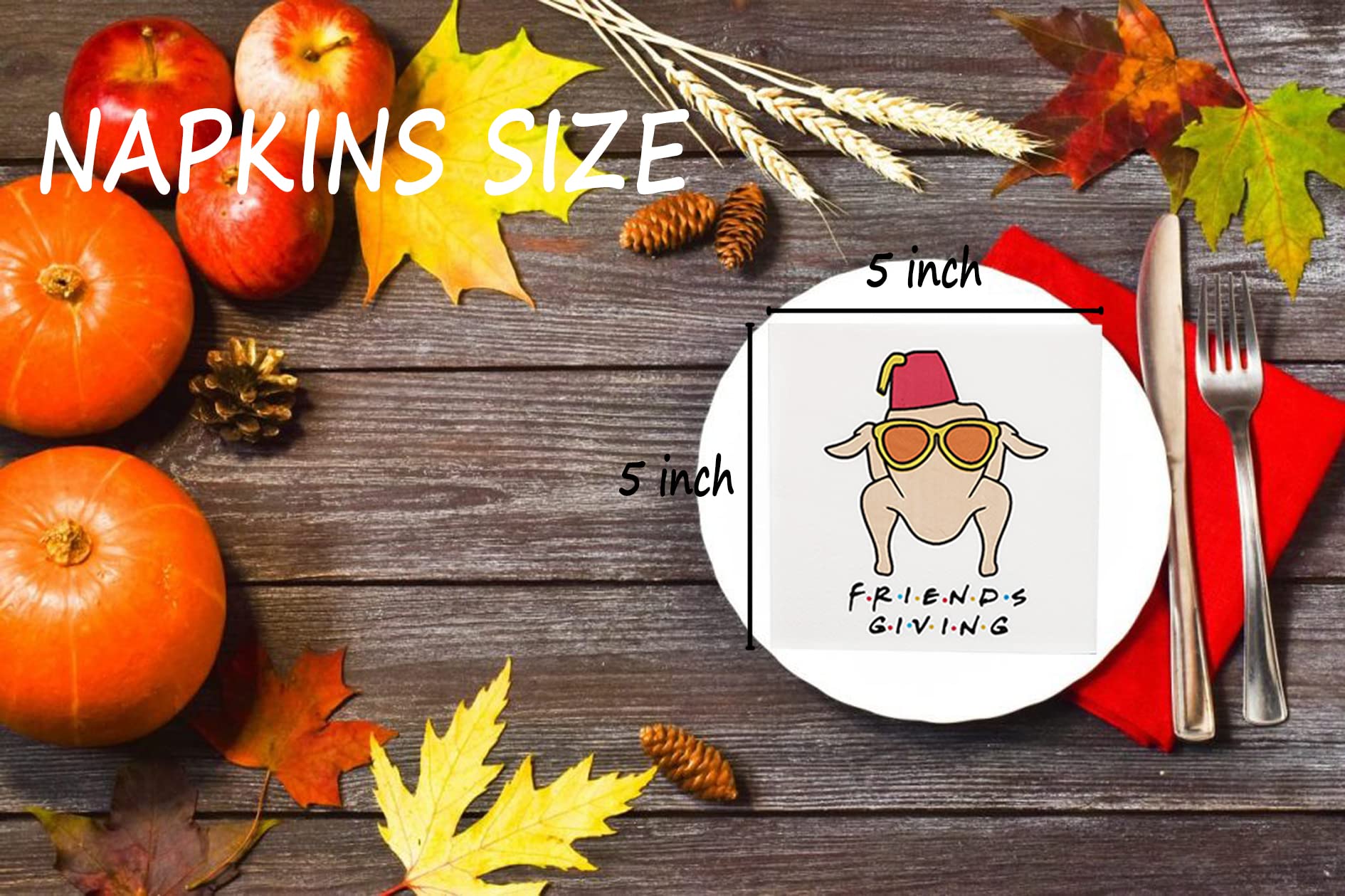 Friendsgiving Napkins, Thanksgiving Napkins, Happy Friendsgiving Party Decorations, Fall Thanksgiving Decorations, 5 X 5 Inch, 5