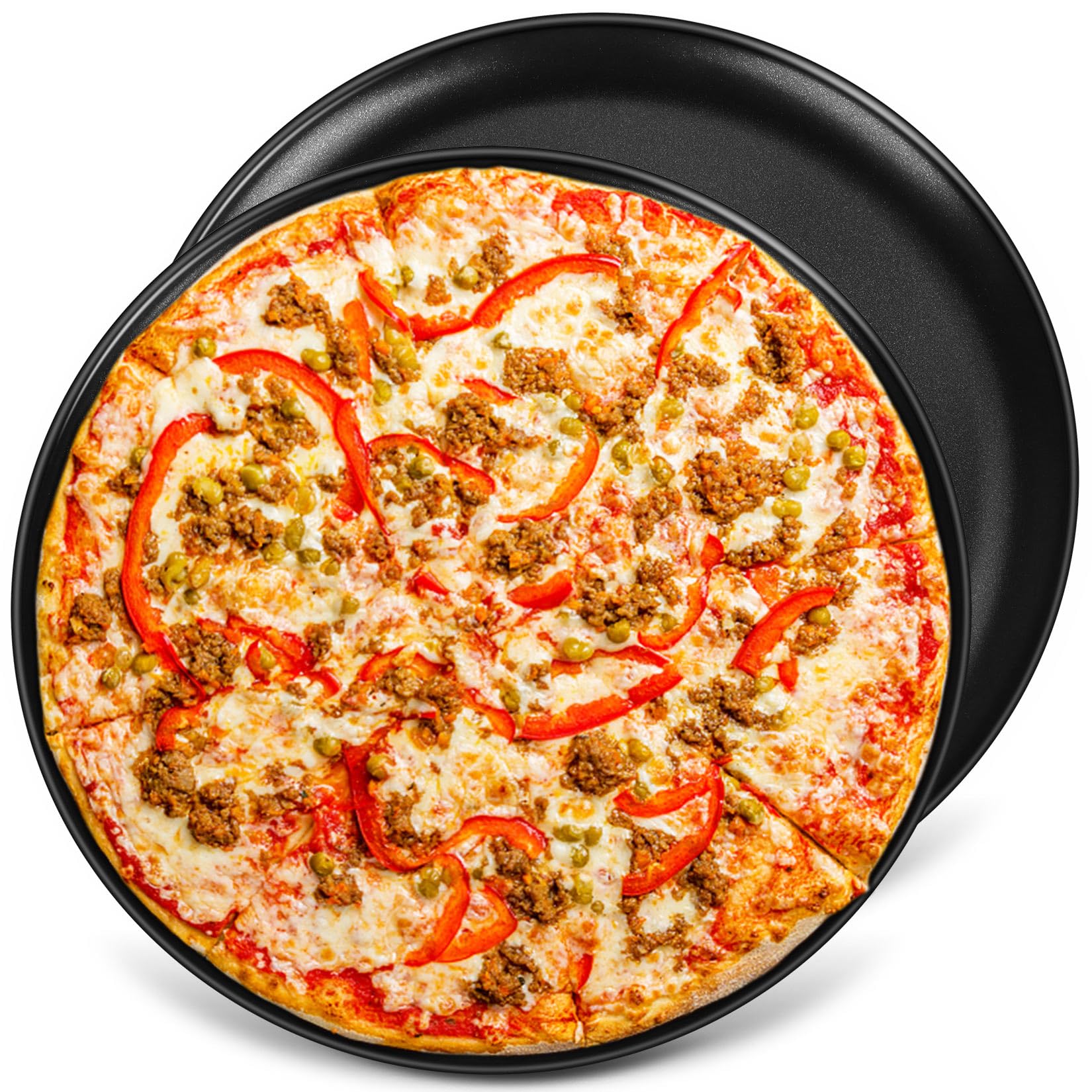 P&P Chef 13 Inch Pizza Pans Pack Of 2, Large Pizza Pan Set For Kitchen Restaurant, Nonstick Surface Covers Stainless Steel Core,