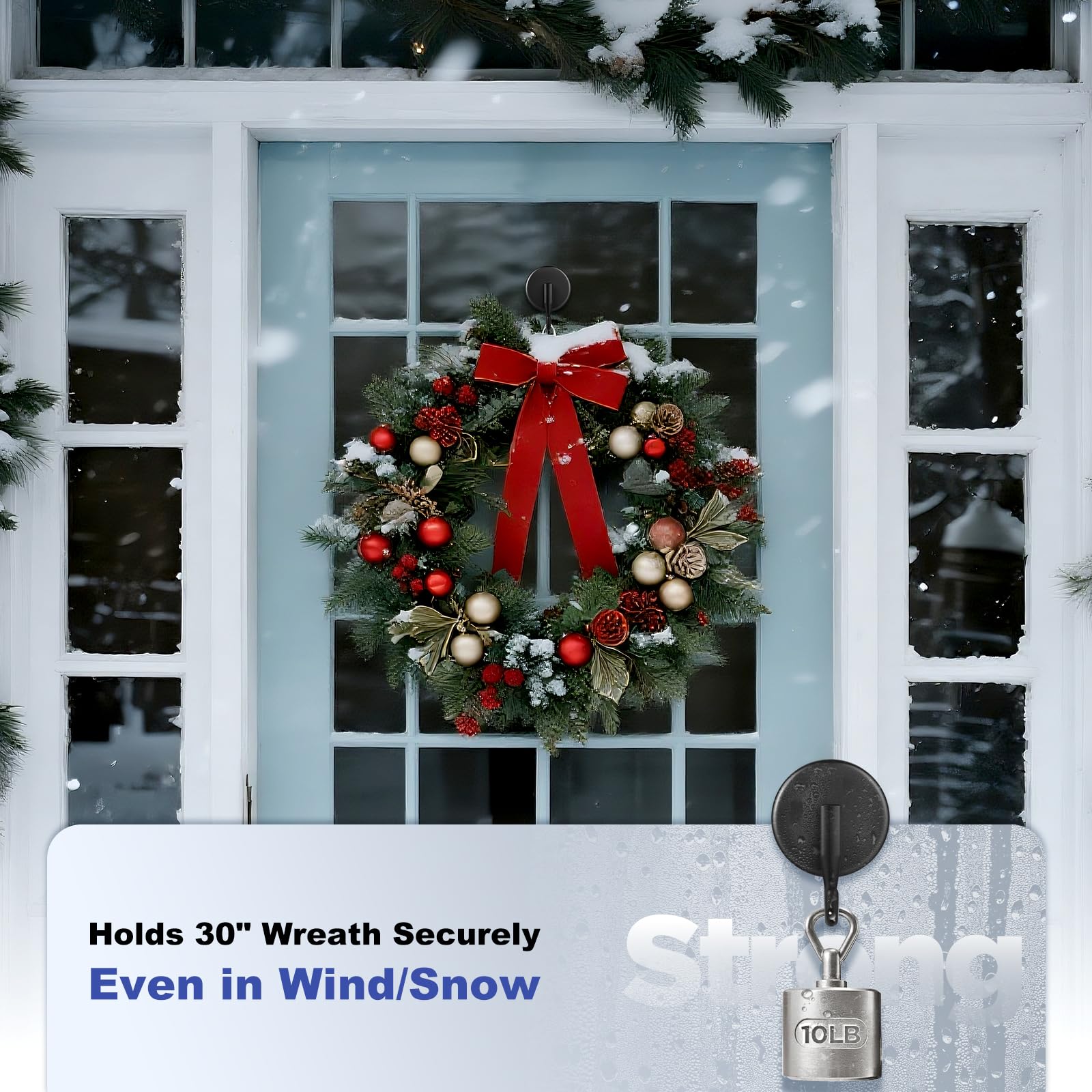 OUTXE Suction Cup Wreath Hanger, Upgraded Reef Hook for Front Door/Glass Window/Over Door, Christmas/Thanksgiving/Halloween/July