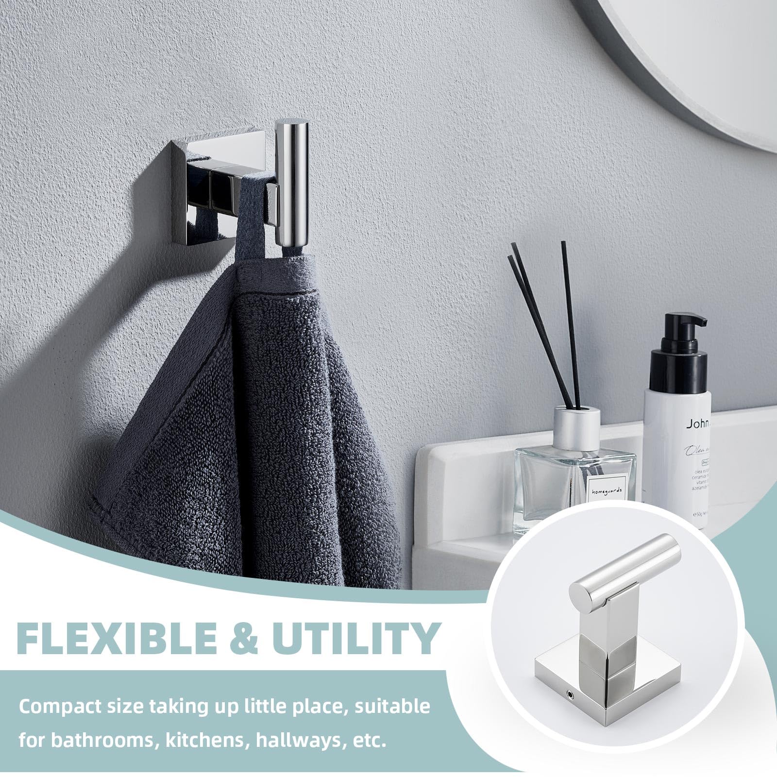 Suyar Bathroom Accessories Set Polished Chrome, Sus 304 Stainless Steel Bathroom Hardware Set 4 Pieces, Include Robe Hook, Toile
