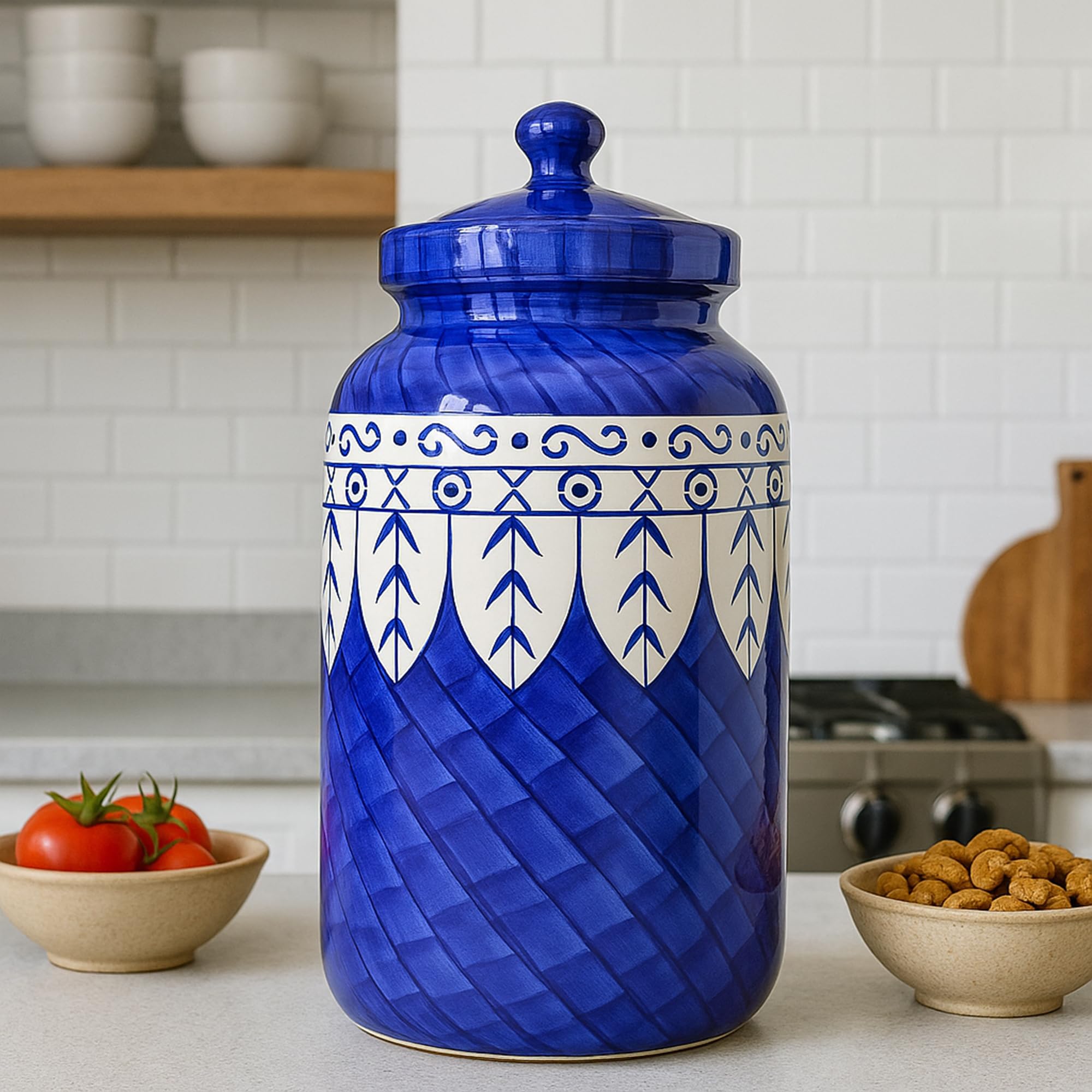 Pure Source India Big Size Ceramic Pickle Jar Container, 10 Ltr, 1 Piece, Multicolored