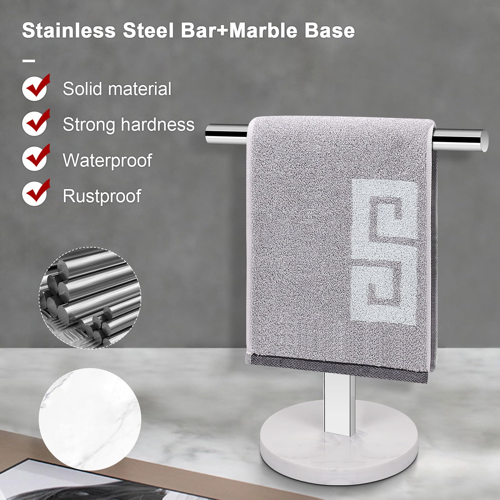 Nearmoon T-Shape Hand Towel Holder-Bathroom Towel Rack-Stand With Balanced Base Towel Bar For Bathroom Kitchen Vanity Countertop