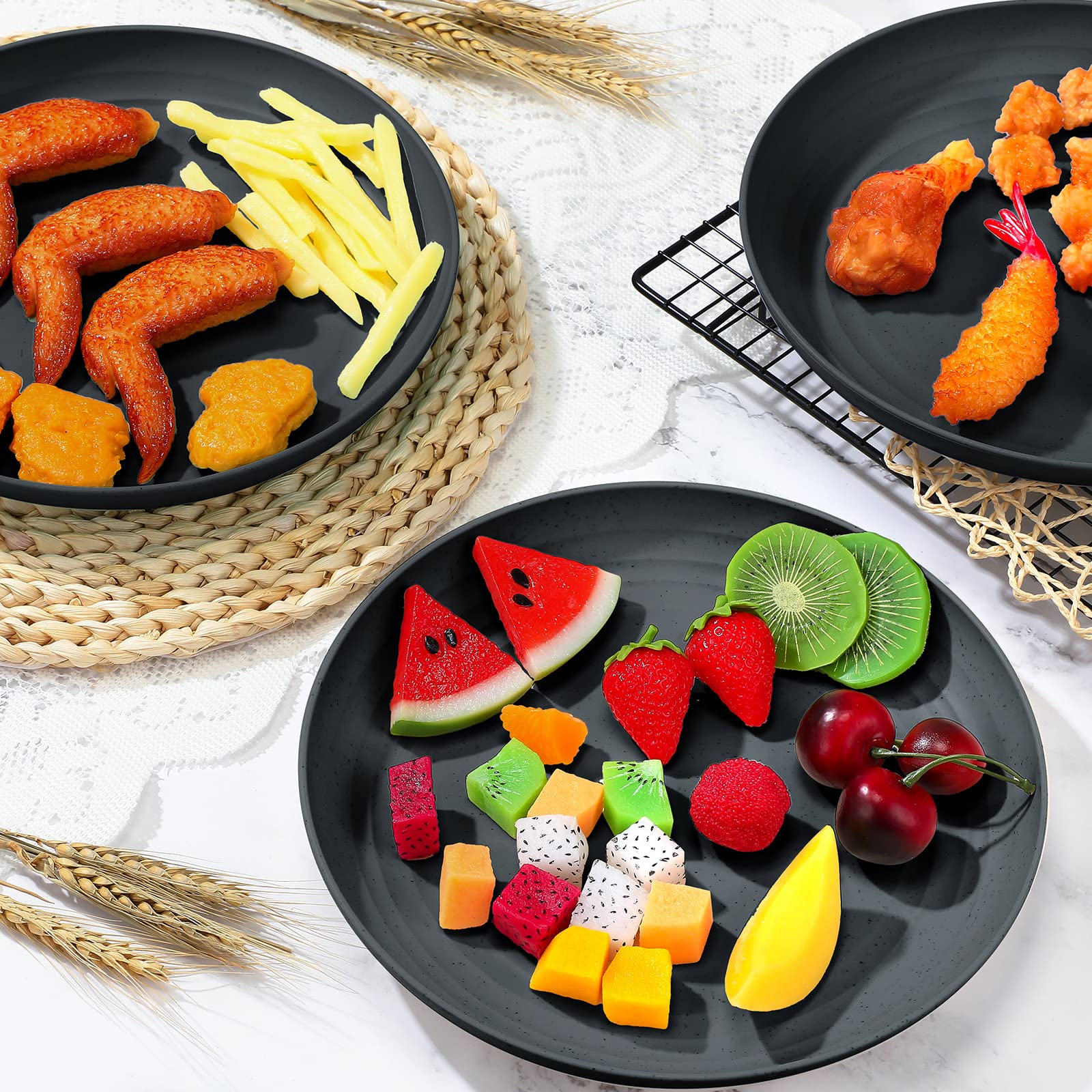 Zopeal 15 Pcs 10 Inch Wheat Straw Plates Set Lightweight Unbreakable Deep Dinner Plates Reusable Plastic Plates Microwave And Di