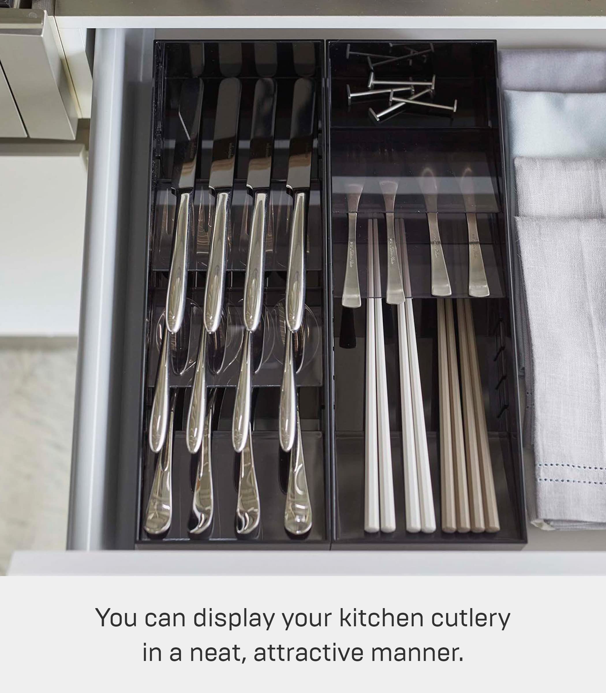 Yamazaki Home Tower Cutlery Drawer Organizer - Kitchen Silverware Utensil Storage Tray - Compact - Abs Plastic