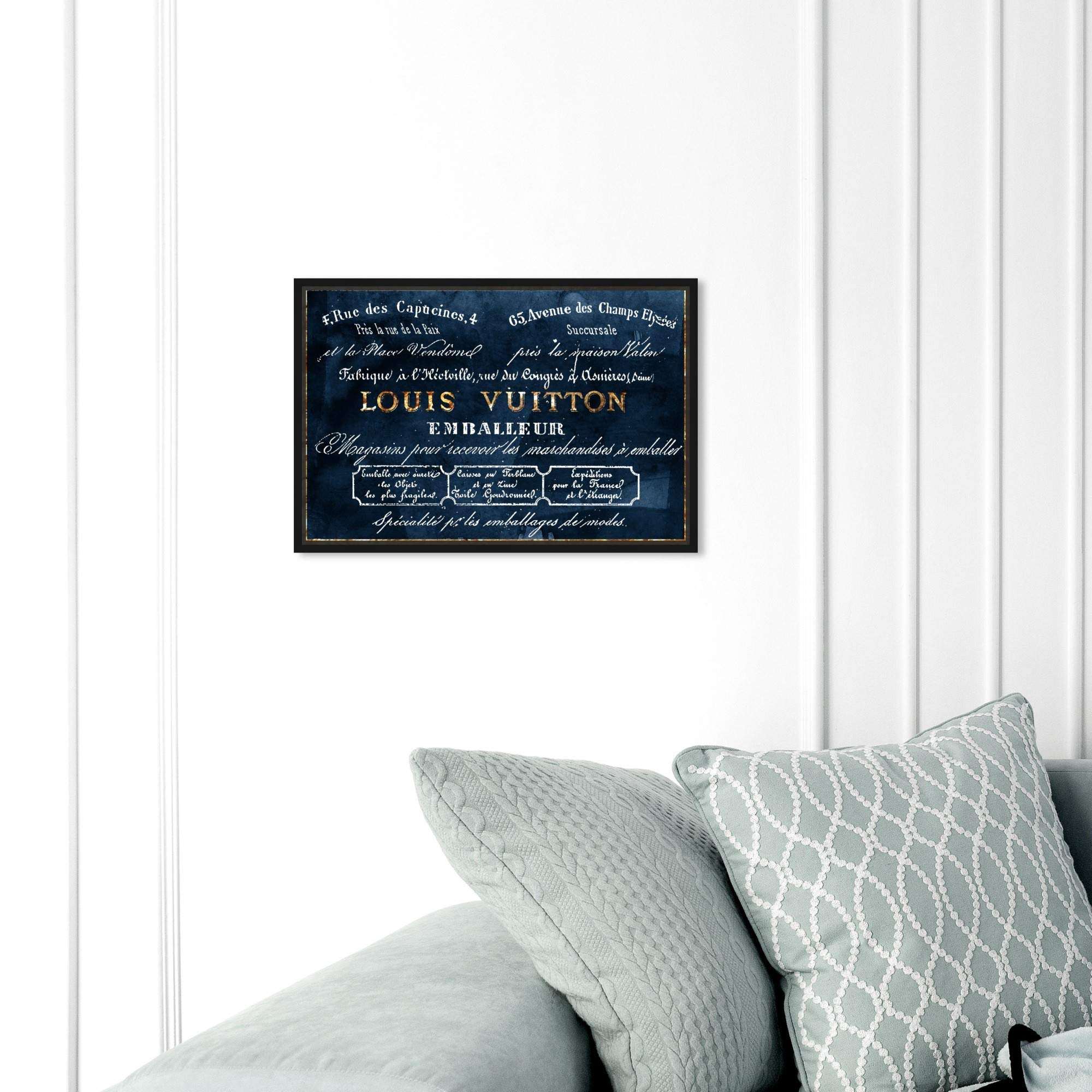 The Oliver Gal Artist Co. Fashion And Glam Framed Wall Art Canvas Prints 'Emballeur Navy' Road Signs Home D  Cor, 15 In X 10 In,