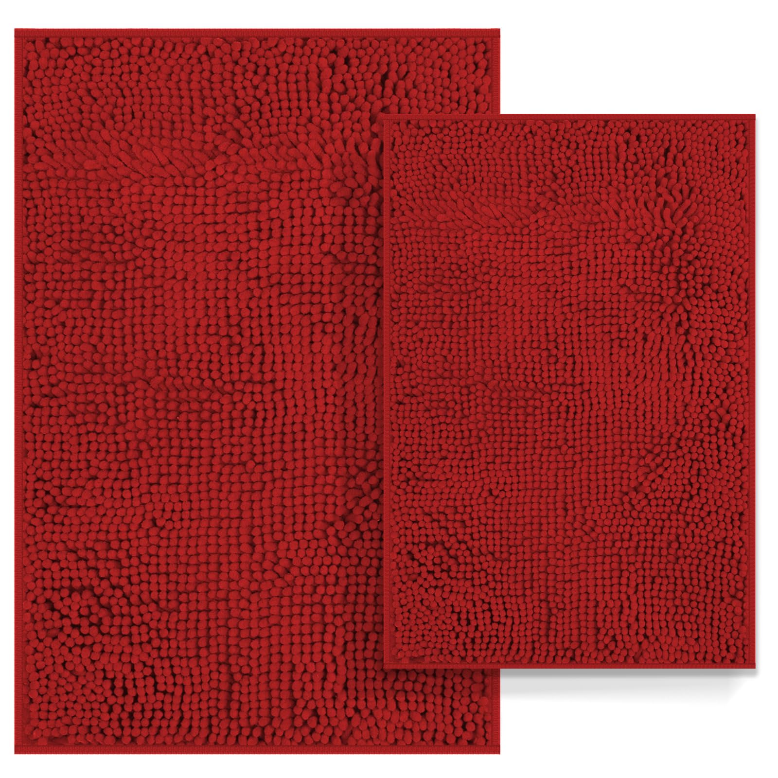 Red Bathroom Rugs Set 2 Piece Ultra Thick Bath Rugs Set Bathroom Mat, Bath Rugs Washable, Soft Chenille Bathroom Rug Set, Bathtu